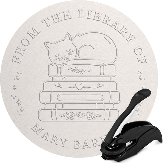 Custom Library Embosser - Style 111 - Embosser, Wood Stamp or Self Inking Stamp - Book Embosser Includes 50 Gold Seals - Custom Stamp Seal from The Library of