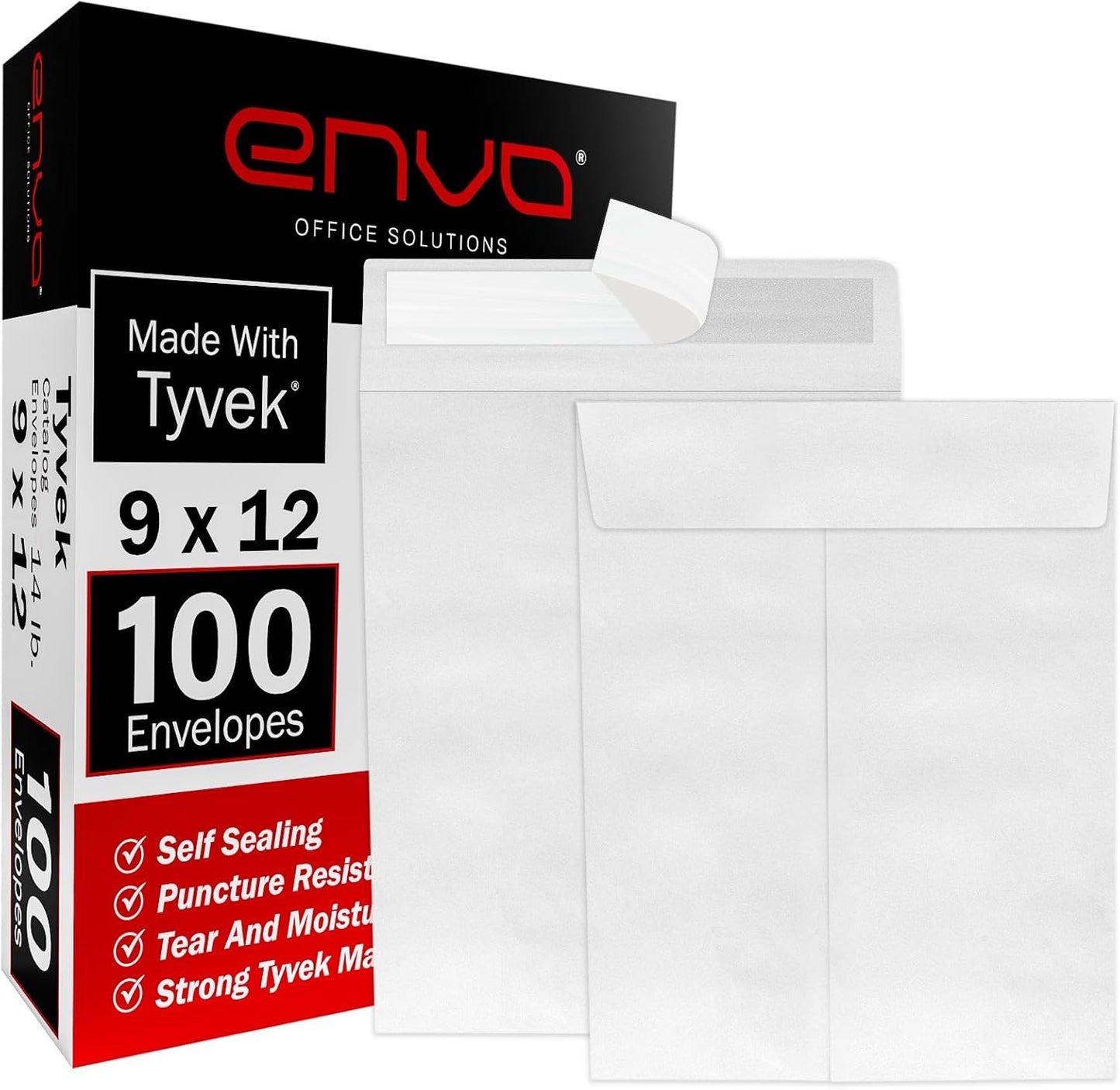 9 x 12 Envelopes, Tyvek Envelopes 9x12, Catalog Envelopes 9x12, Self Sealing Closure, Tyvek Material, 14 lb., Puncture, Tear & Moisture Resistant (100 Pack)
