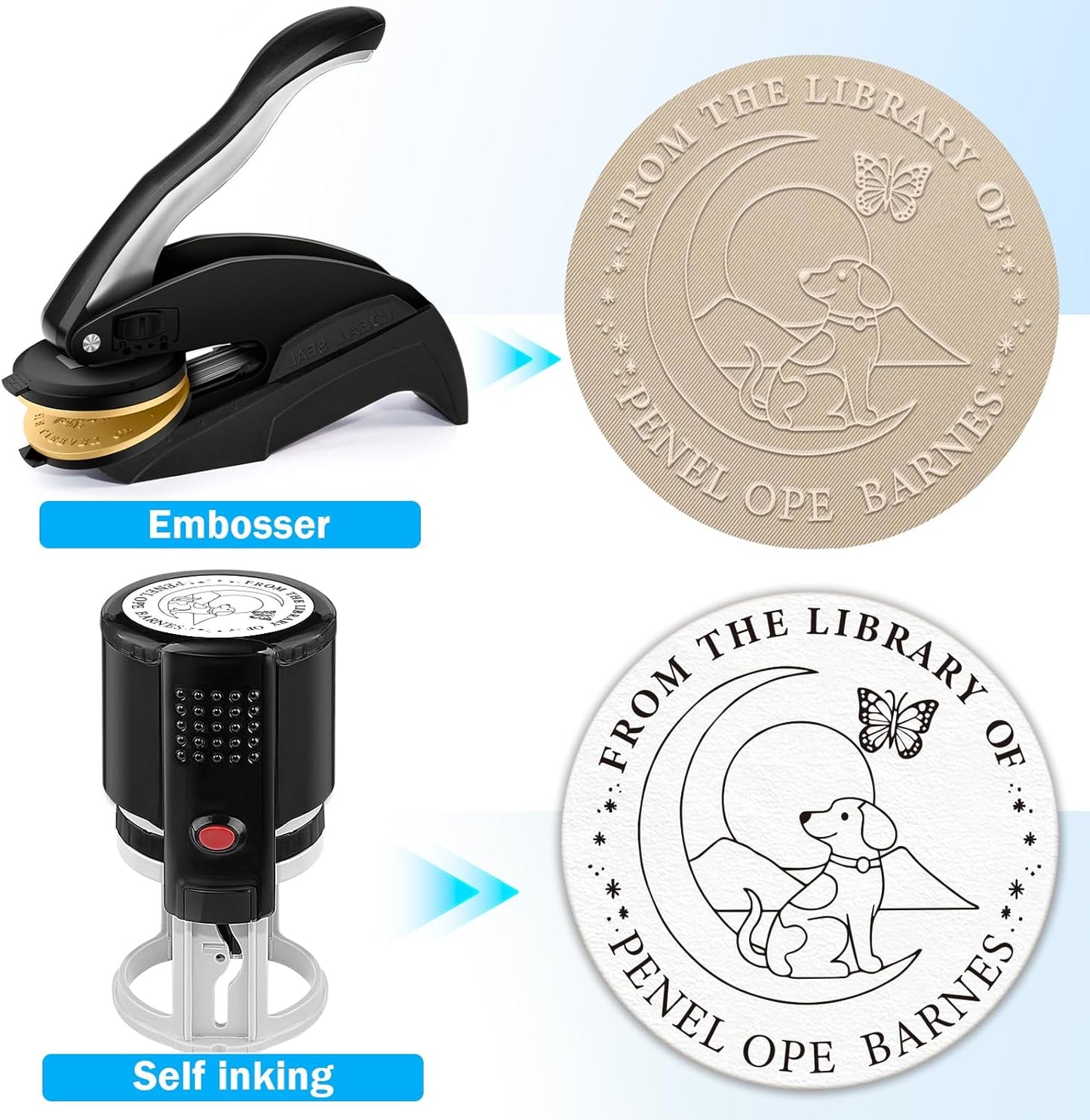 Custom Book Embosser | Personalized Book Stamp | Self Ink Rubber Stamp from The Library of | Customizable Embosser (Dog 9)