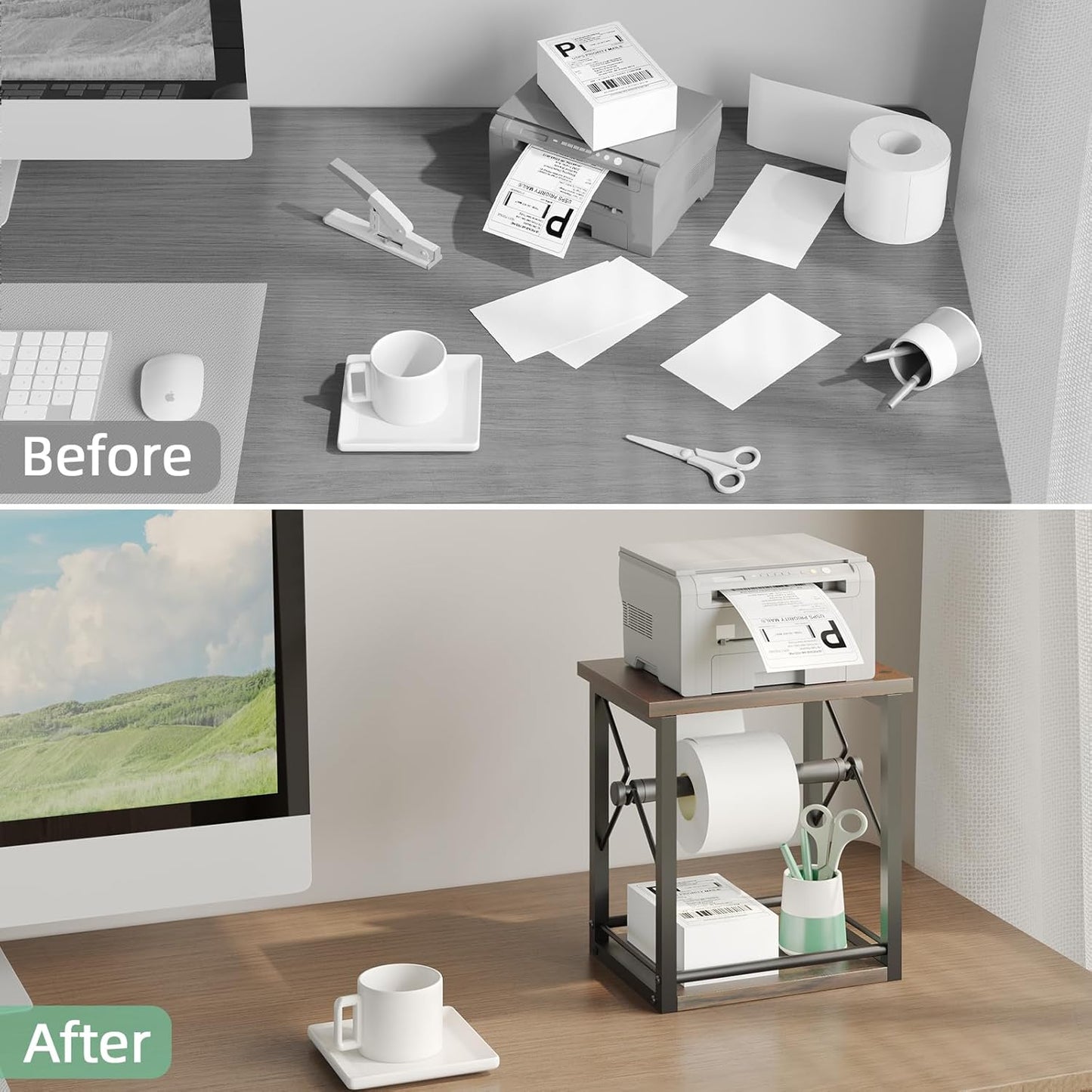 Label Holder for Rolls and Fan-Fold Labels, Shipping Thermal Label Holder, Sticker Roll Holder for Small Business & Home Office, Vintage Brown