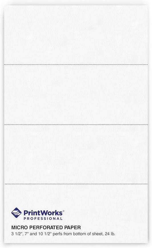 PrintWorks Professional 4 Part Legal Perforated Paper 8.5” x 14” - Perfect For Statement Use - Made in the USA - 2500 Sheets - 24 lb - Printer Compatible - White (04177)