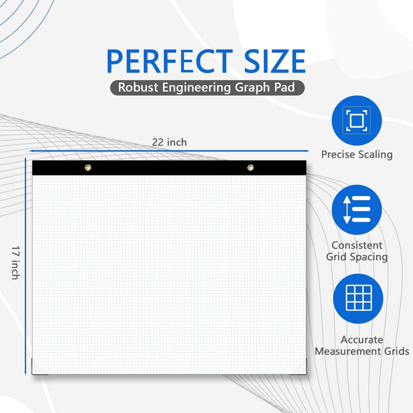 Large Engineering Graph Paper Pad - 50 Sheets/100 Pages, 22" x 17" Quadrille Grid Paper for Drafting, Engineering, Blueprint Drawing, Architect Designers, 4"x4" Blue Grid Paper, Giant Drafting Pad