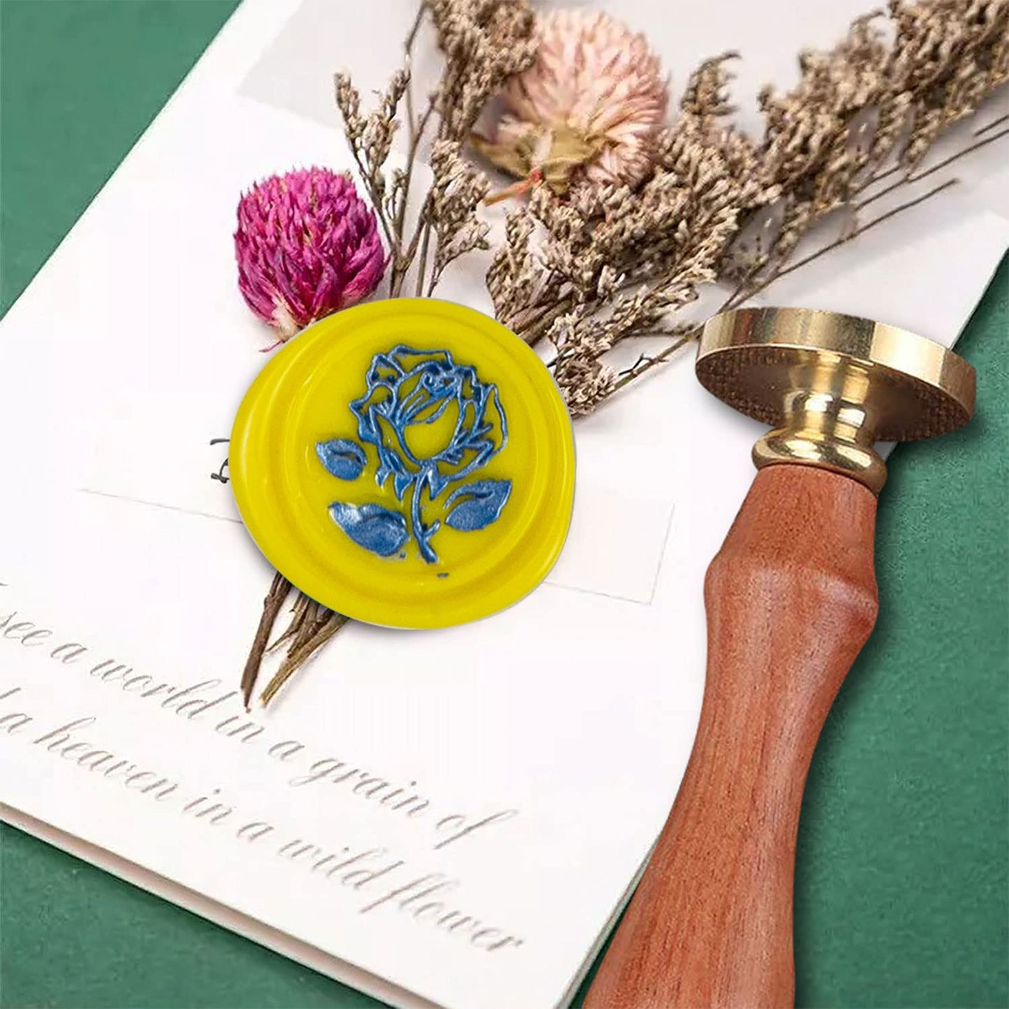 Wax Seal Stamp, Brass & Rosewood, 0.98" Diameter, Rose Color, Craft & Stationery