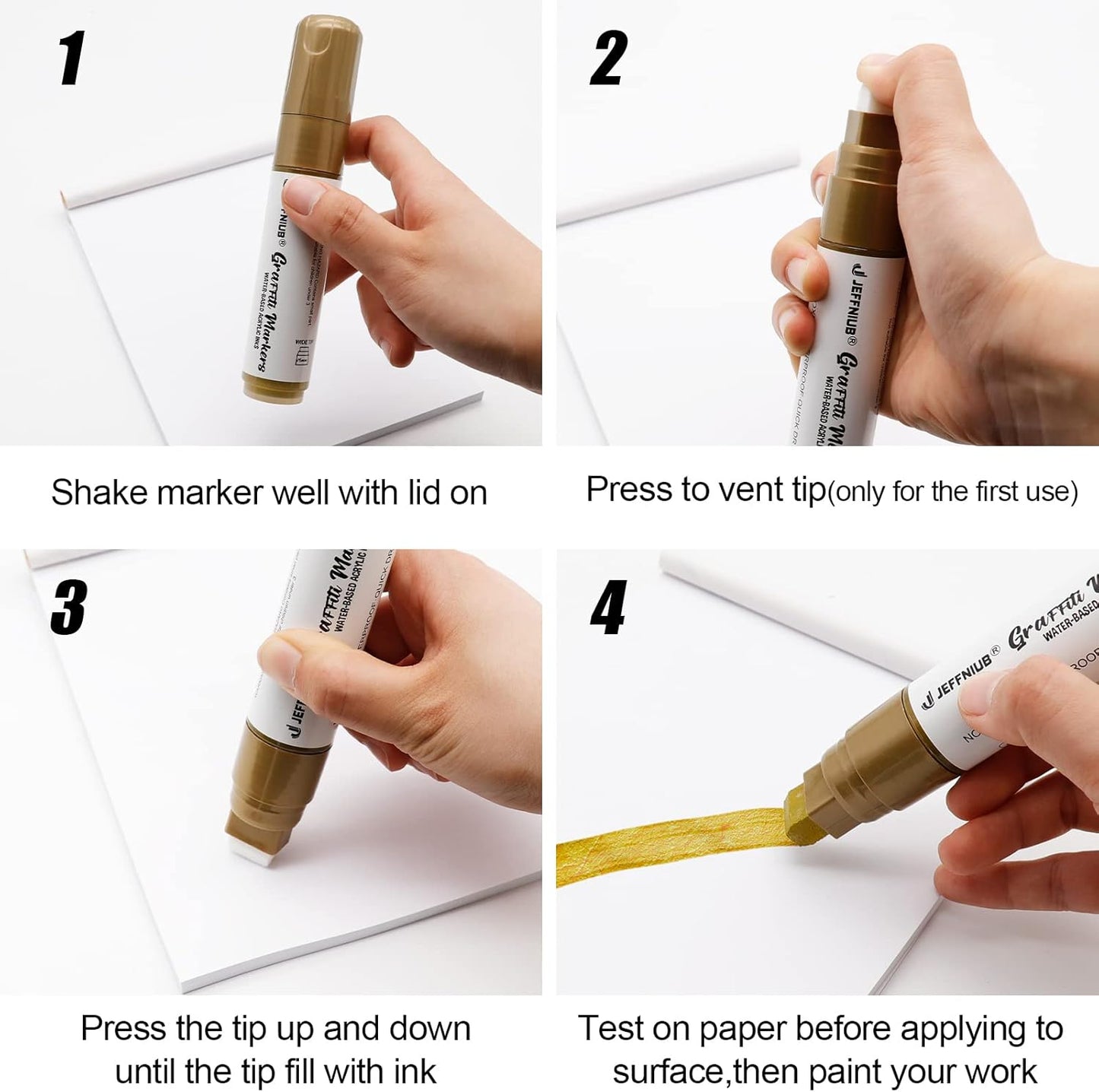 Paint Markers White/Black/Gold/Silver, 4Pcs Jumbo Acrylic Paint Markers Fat Wide Nibs 15mm, Acrylic Paint Pens for Stone, Metal, Wood, Glass, Canvas, Posters Supplies