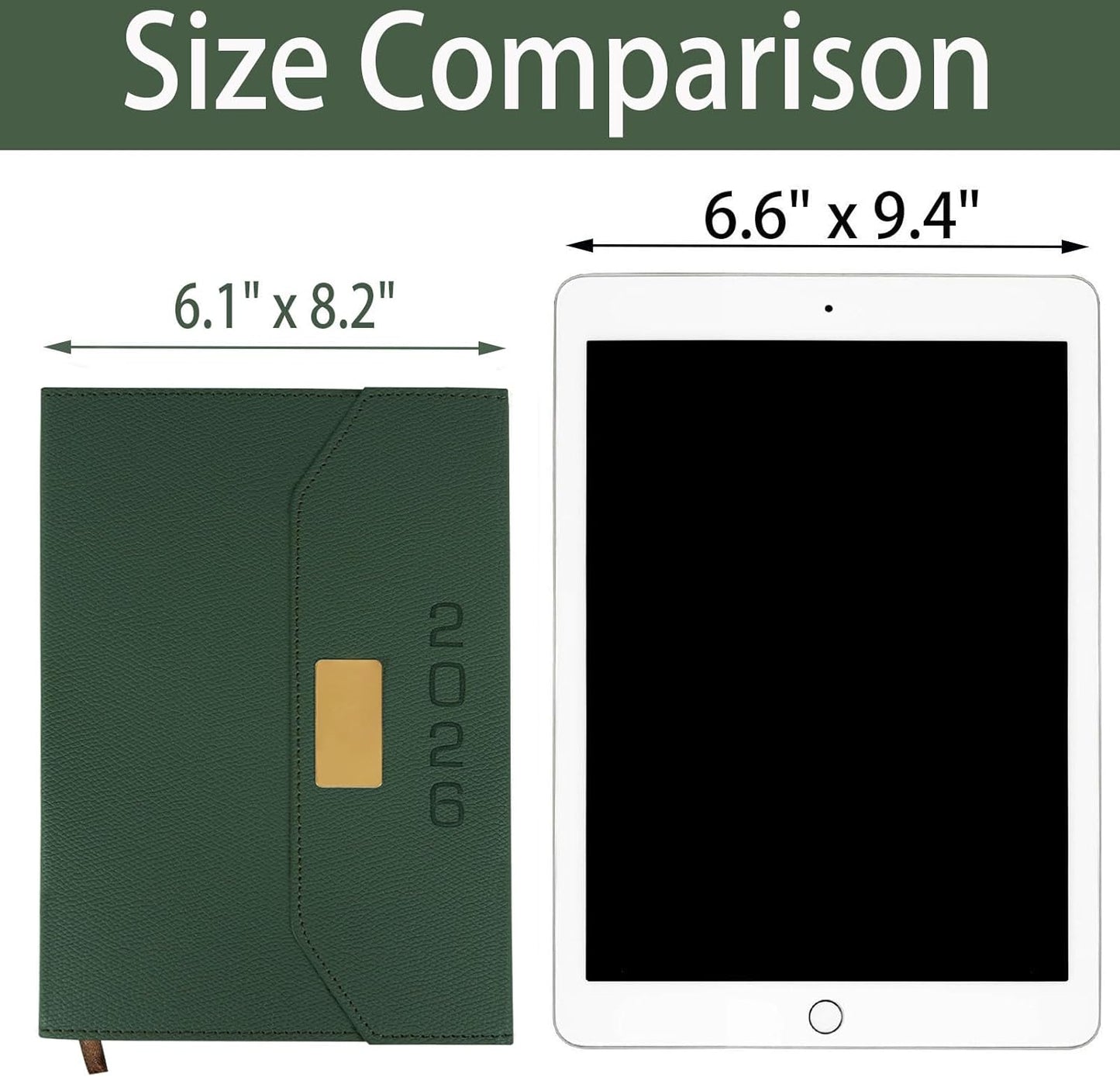 2026 Daily Monthly Planner - Calendar, January - December 2026, 100GSM Thick Paper, Leather Cover, Planner with Hourly Schedule,6.1" x 8.2", Daily Inside Page - Monthly Inside Page, Pen Holder, Bookmarks (Matcha Green)