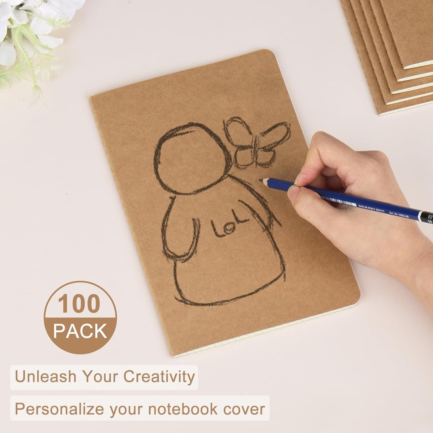 ZCZN 100 Pack A5 Kraft Notebooks Bulk, 8.15x5.5 Inches Graph Paper Journaling Notebooks, Notebooks for Work, Composition Notebooks for School, Journal Notebooks for Office, 60 Pages