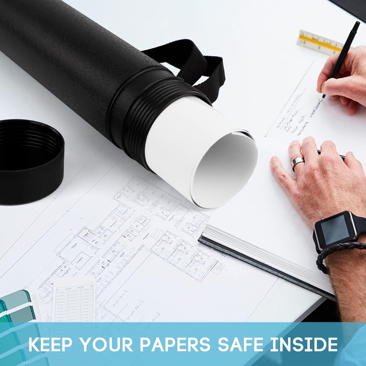 DEWEL Poster Tubes with Strap, Poster Documents Storage Tube, Extendable Tube for Blueprint Holder, Art Storage Drafting Transport Tube, Expands from 22 to 34 inches, Black/Brown 3 Packs