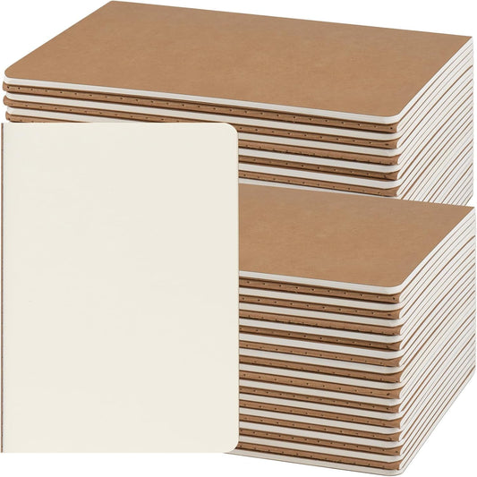 ZCZN 50 Pack A5 Kraft Notebooks Bulk, 8.15x5.5 Inches Blank Journaling Notebooks, Notebooks for Work, Composition Notebooks for School, Journal notebooks for kids, 60 Pages
