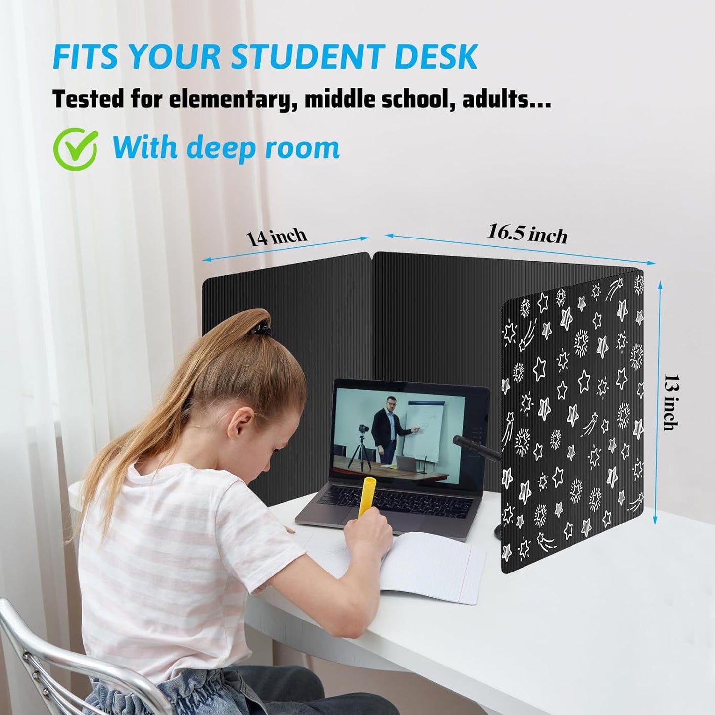 Black 24-Pack Desk Dividers for Students, Waterproof Plastic Study Carrel Divider, Durable Testing Dividers for Classroom Teacher Supplies, Easy to Clean Privacy Shield Folder Boards for Student Desk