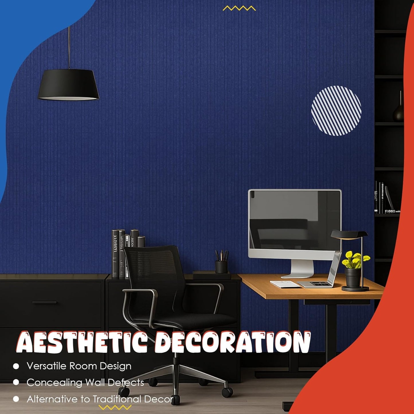 Acoustic Panels 5 Pack, Large Polyester Soundproof Panels 47.2x23.6x0.4 inch,Self-Adhesive Acoustic Treatment for Recording Studio & Office, Vertical, Navy Blue