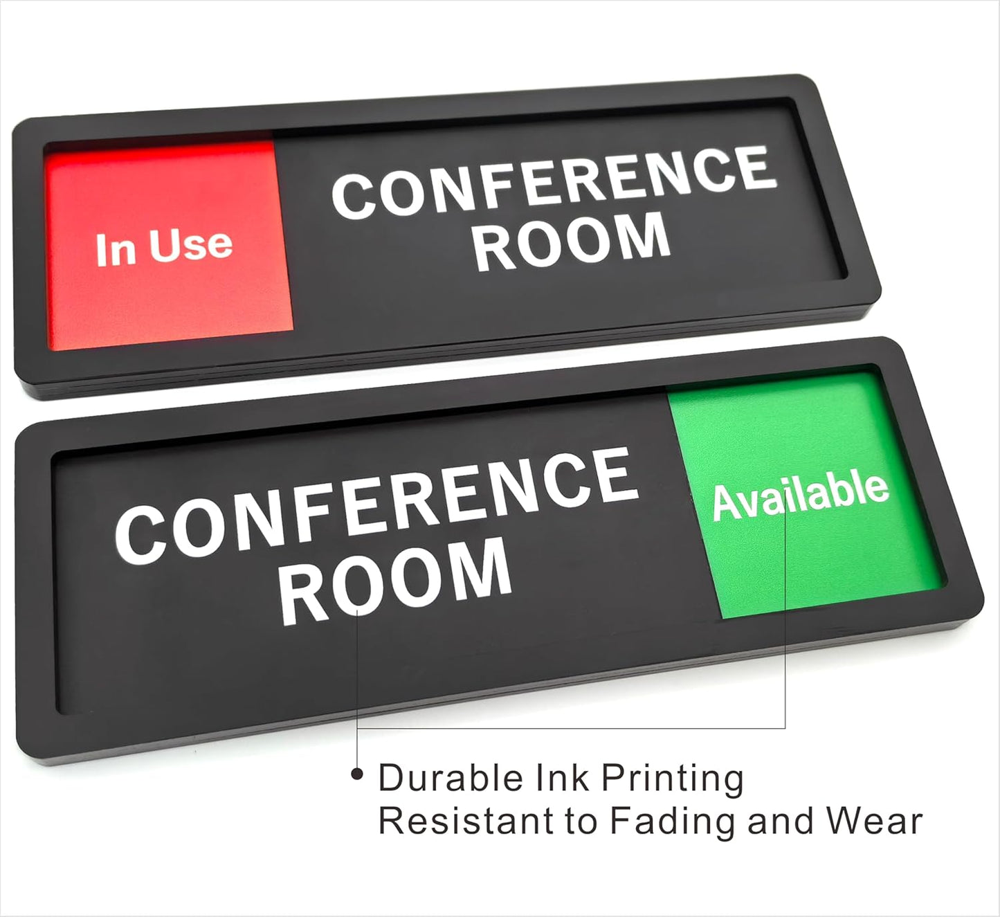 Conference Room Sign – In Use / Available Slide Switch Sign, Premium Durable Acrylic Material, Super Strong Self-Adhesive, Quick Installation, Suitable For Your Home And Business (9×3 Inches, Black)(Conference Room)