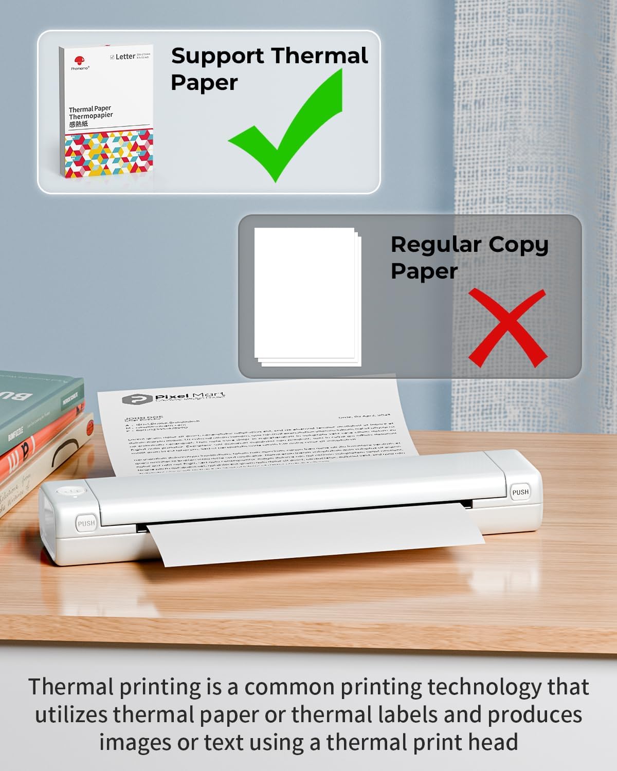 Phomemo M08F Portable Printers Wireless for Travel, Thermal Printer Support 8.5" X 11" US Letter Thermal Paper, Bluetooth Inkless Printer Compatible with iOS, Android, Laptop for Travel, Office, Home