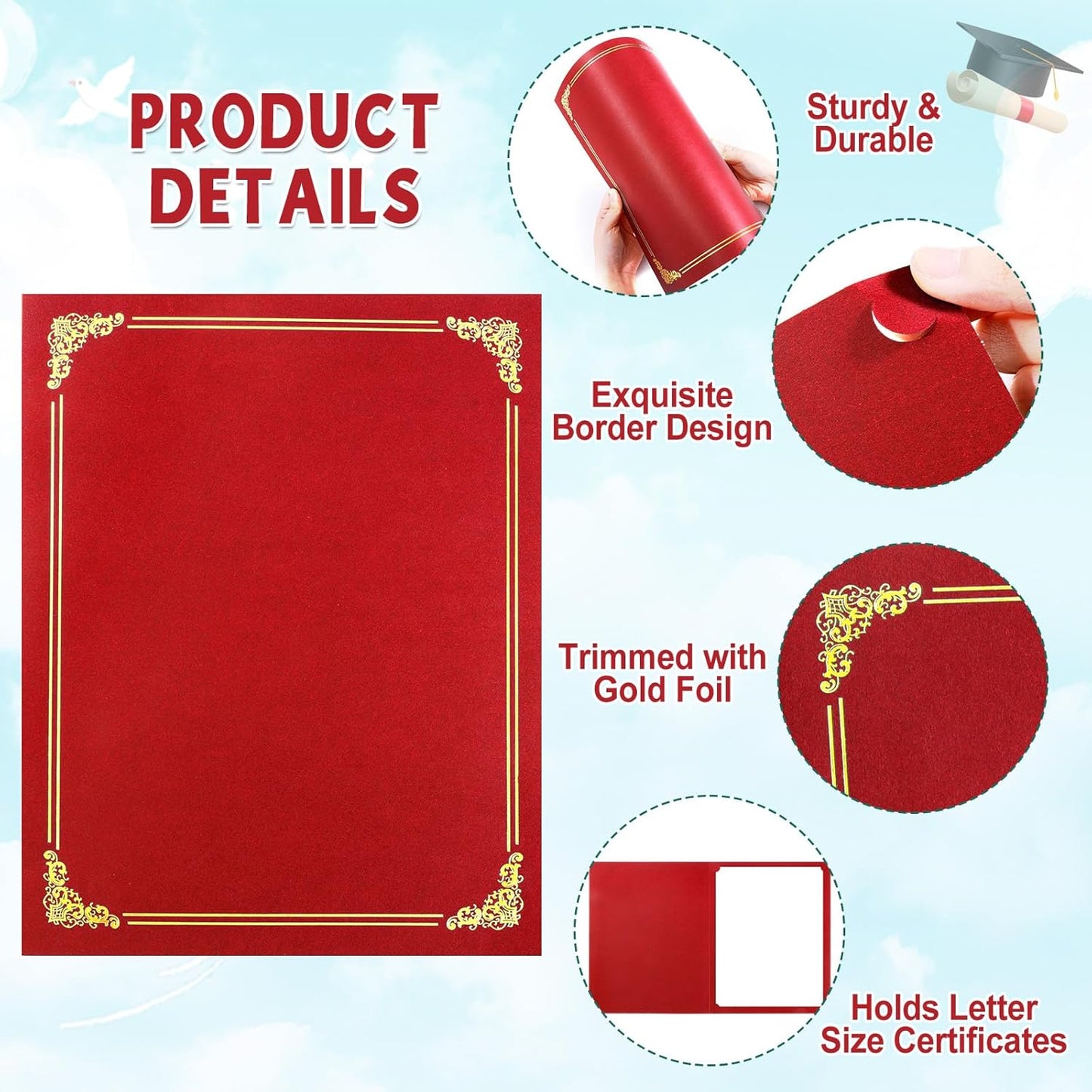 gisgfim 100Pcs Certificate Holders Diploma Covers Single Sided Gold Foil Border Award Certificate Covers for Letter Size 8.5x11 Certificates Cardstock Document Papers Storage Organizer (Red)