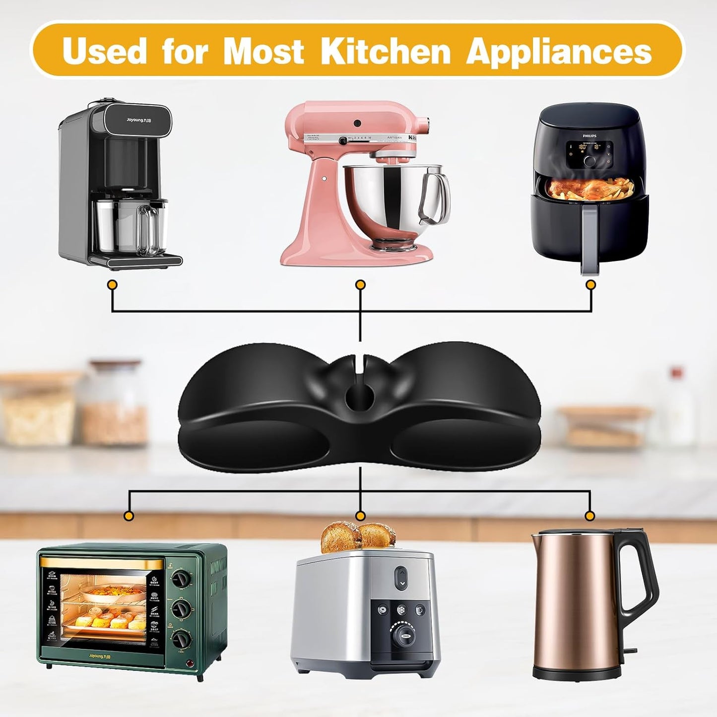 Cord Organizer for Appliances, 6PCS Upgraded Kitchen Appliance Cord Organizer Stick On, Wire Organizers, Cord Holders, Command Hooks, Cord Wrapper for Appliances, Pressure Cooker, Mixers