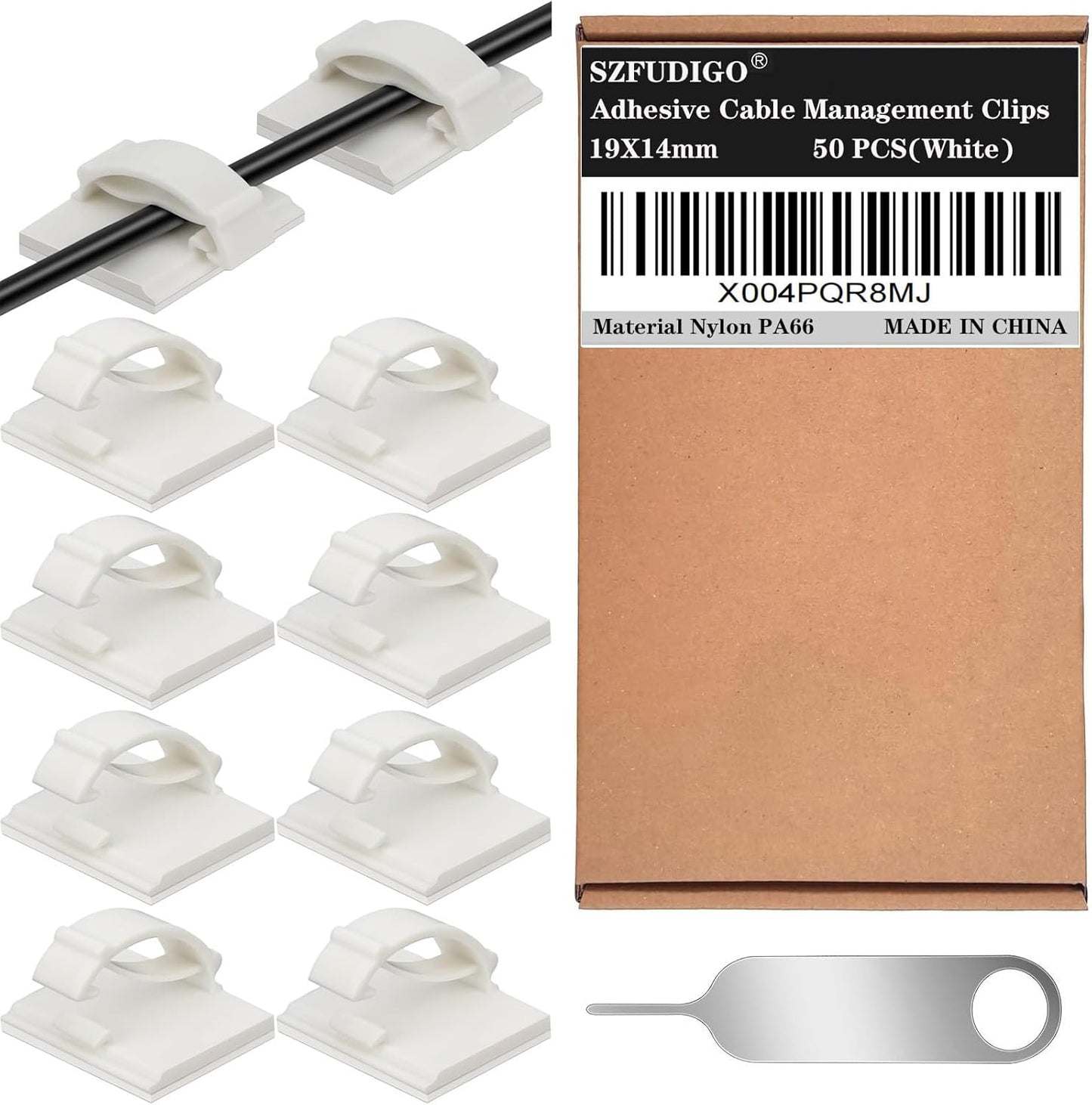 Adhesive Cable Holder Management Wire Clips 50 Pcs White，Suitable for Cables with a Diameter of ≤ 6mm in Cars, Houses, and Offices