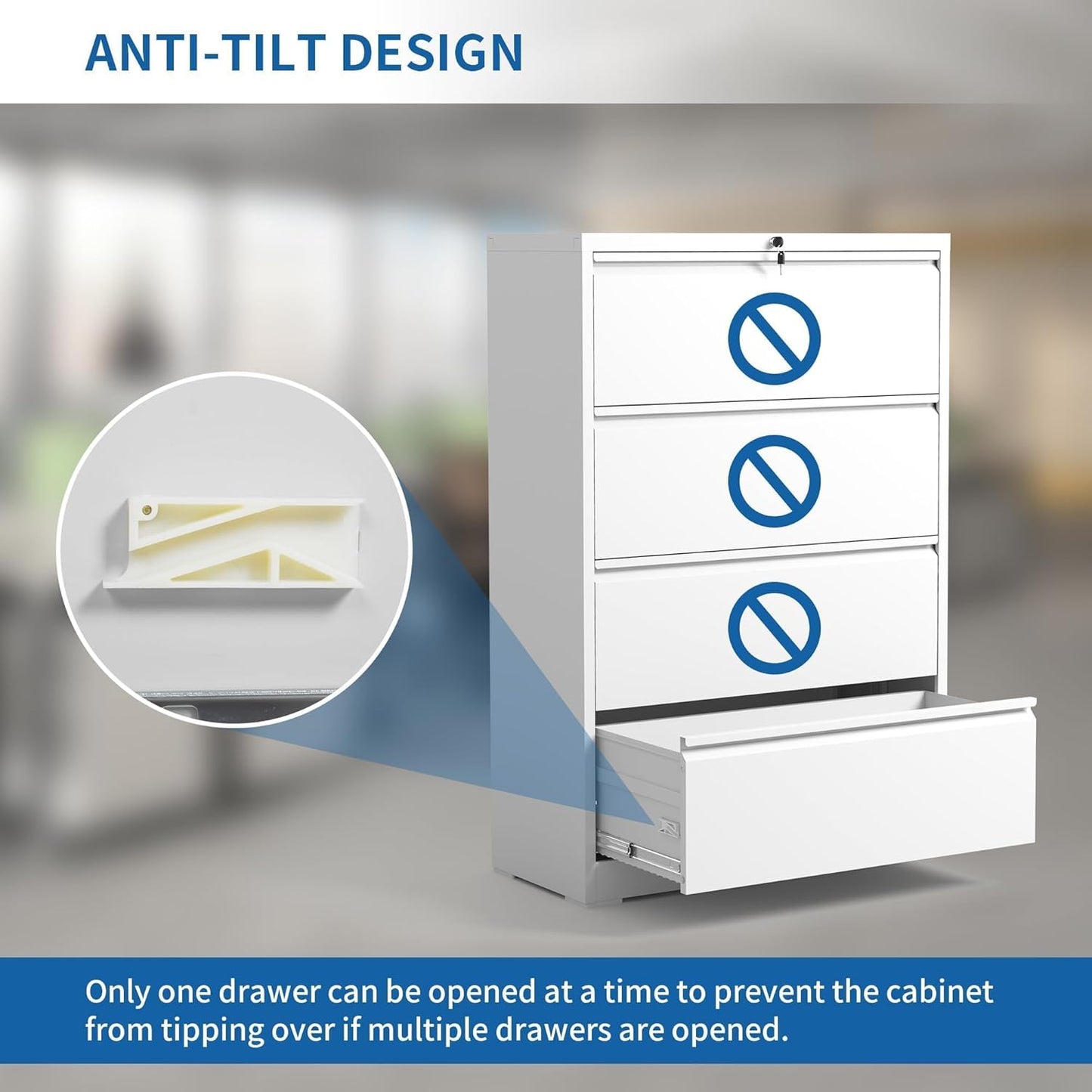 Lateral File Cabinet 4 Drawer, Metal File Cabinets for Home Office Legal/Letter A4 Size, File Cabinet with 4 Lock, Require Assembly, White