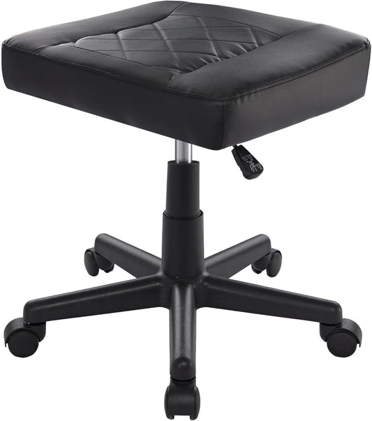 VECELO Under Desk Footrest, PU Ergonomic Foot Rest with Wheels, Comfort Padding, Height Adjustable for Relieving Leg Pain, Stiffness, Black
