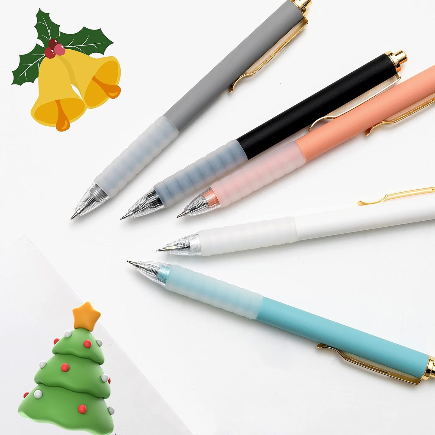 Linbsunne Ballpoint Pens Medium Point 1mm Black Ink Work Pen with Super Soft Grip Ball Point Pen for Men Women Retractable Office Pens (Gold Clip-6 count)