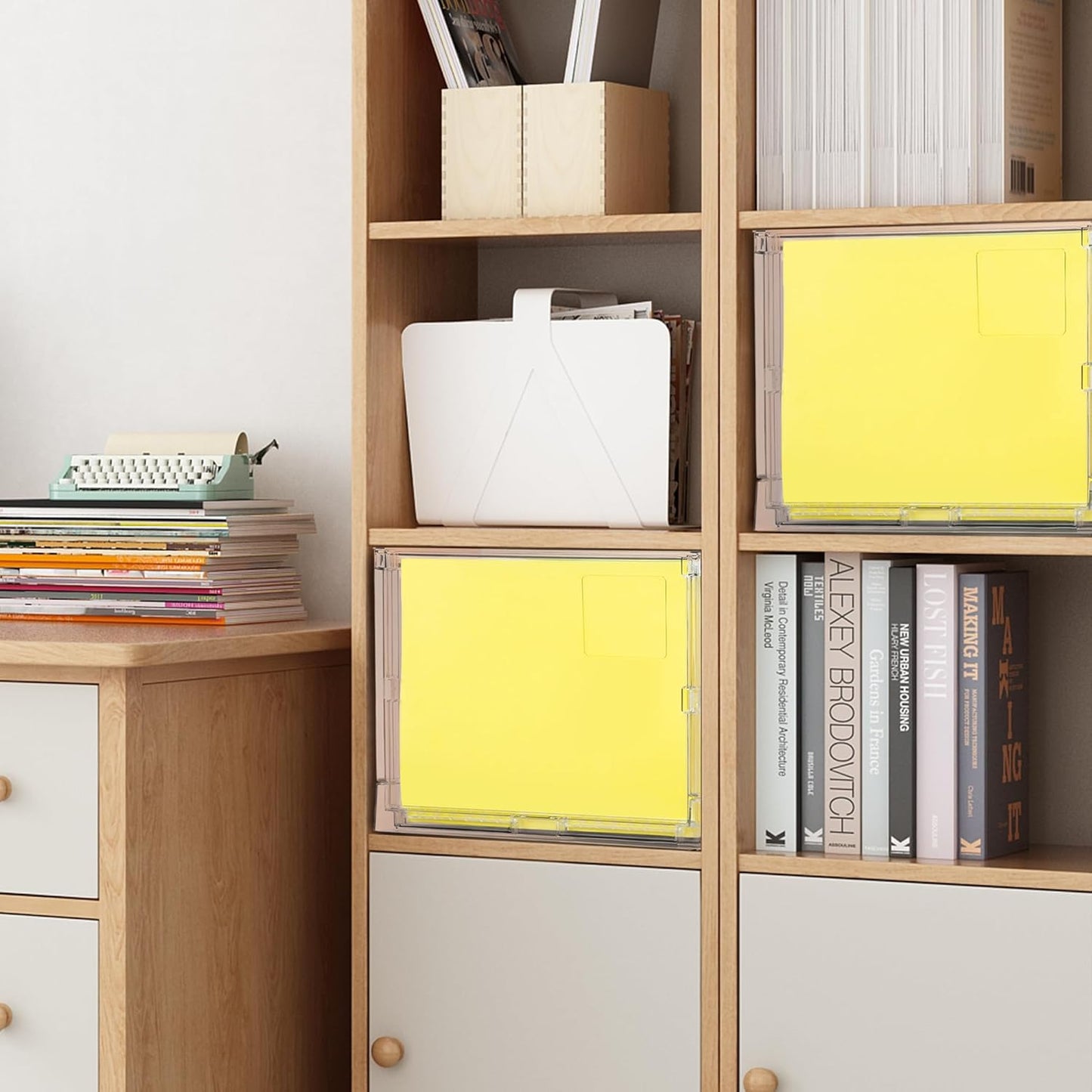 MUKAI File Organizer Box with Lid, Collapsible File Folder Organizer with Slide, Hanging File Folder Box, for Office Document Storage with Desktop organizer (2)