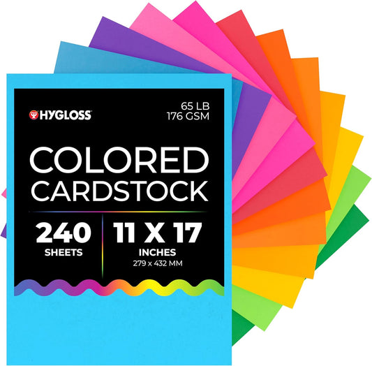 Hygloss Products Bright Colored Cardstock - 240 Sheets - 11x17 Card Stock Paper- 10-12 Bright Colors