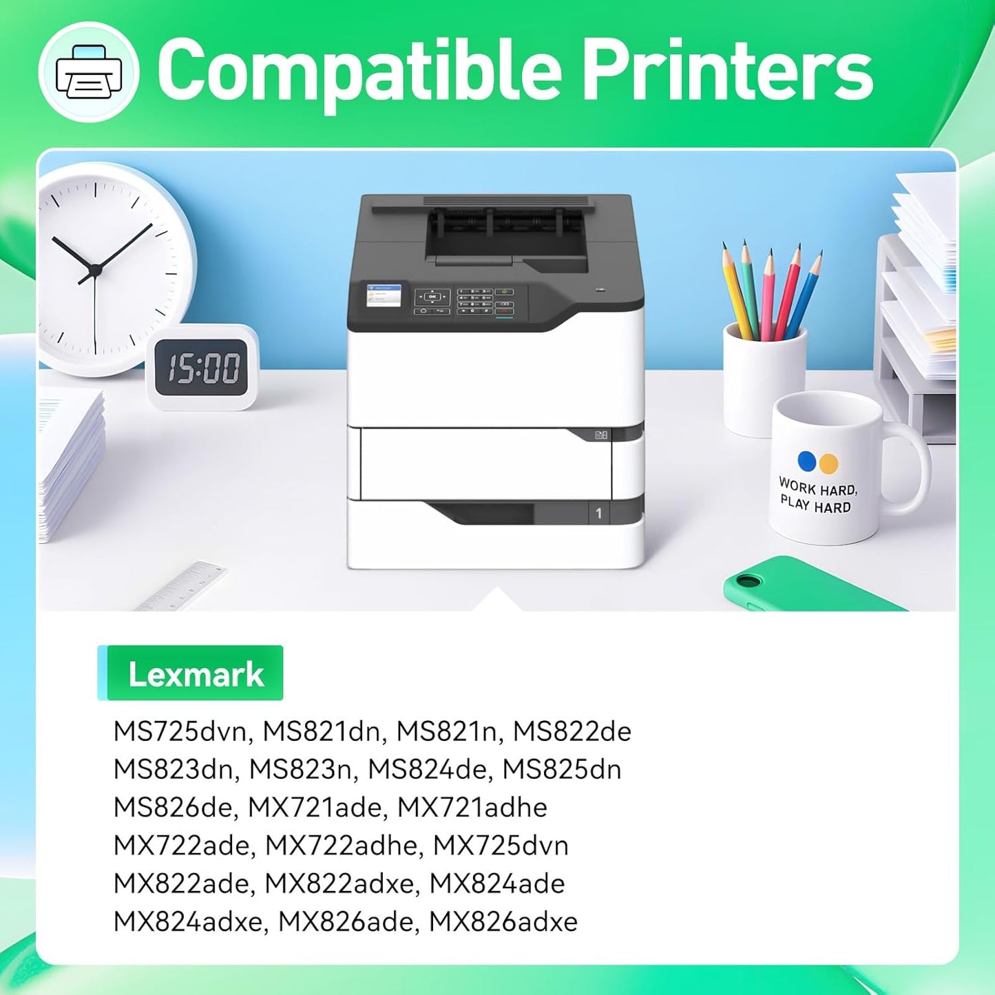 58D1H00 Black High Yield Toner Cartridge with Chip Replacement for Lexmark MS725 MS821 MS822 MS823 MS824 MS825 MS826 MX721 MX722 MX725 MX822 MX824 MX826 Ink Laser Printer dvn dn de ade adhe adxe n