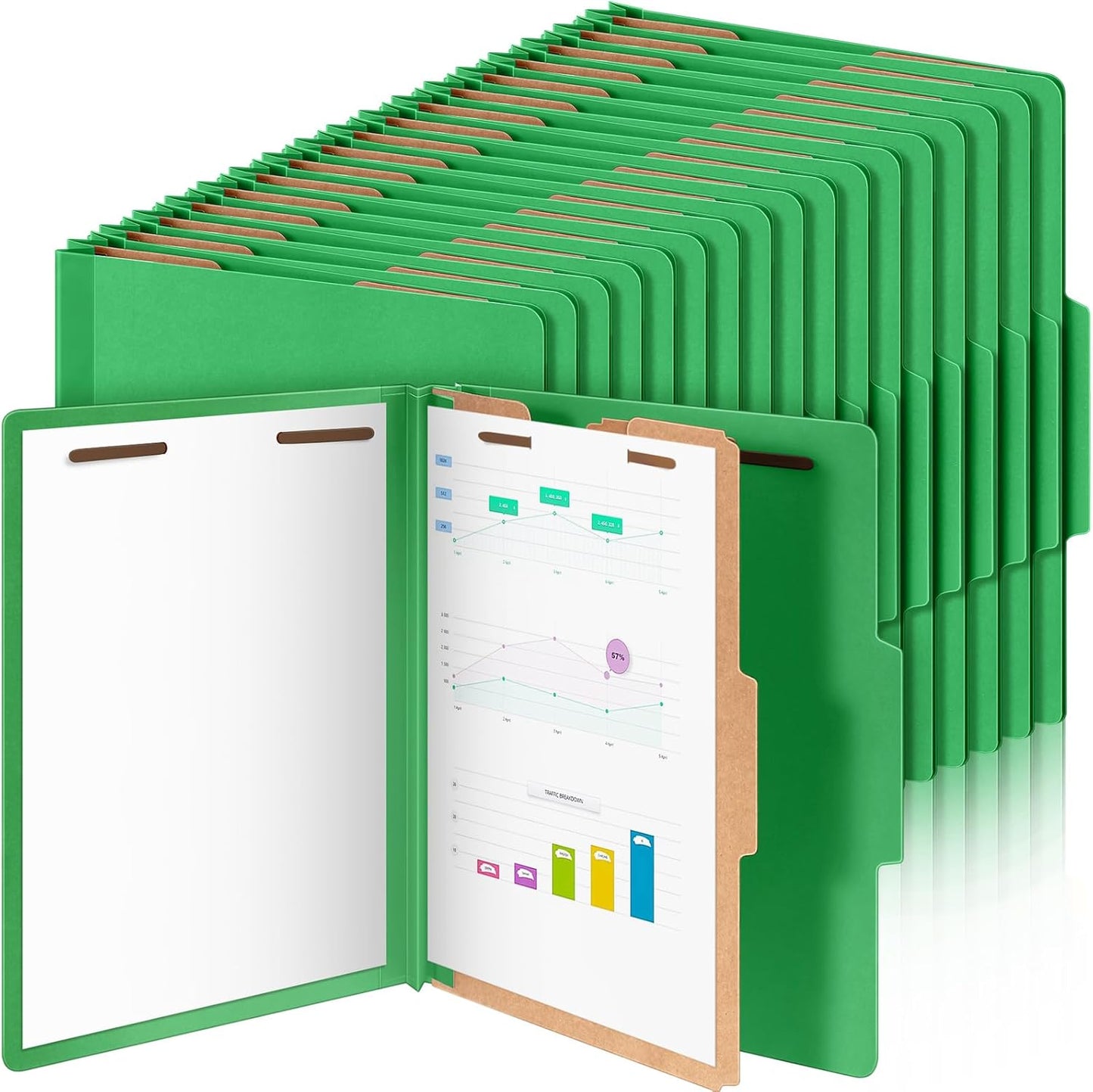 72 Pcs Classification Folders Letter Size, 1 Divider Pressboard File Folder with Fasteners, Expanding File Organizer Bulk for Teachers, Clergy, Office, Church, Christmas Donations (Green)