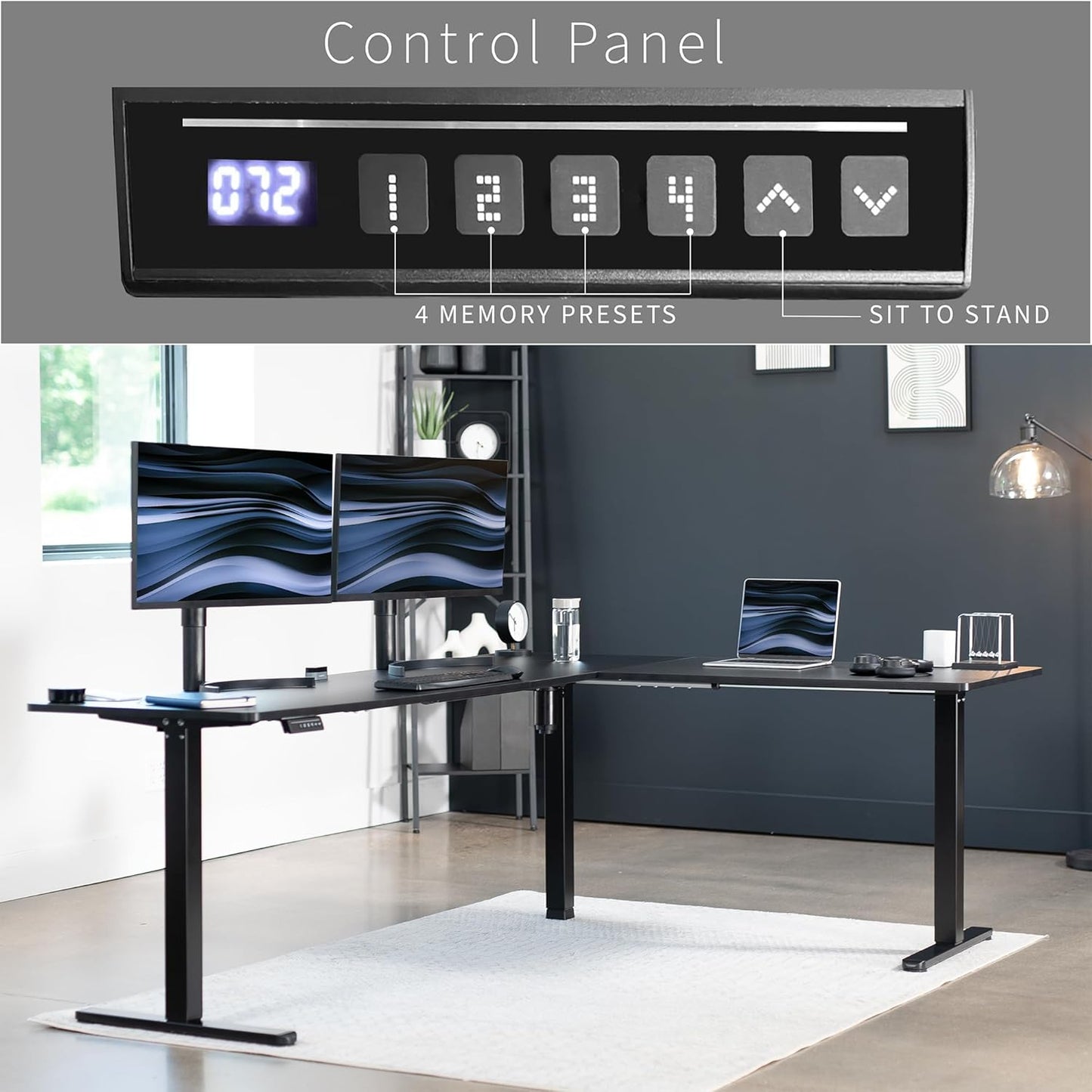 VIVO Electric Corner L-Shaped 84 x 63 in Standing Desk, Memory Height Adjustment, Black Top Black Frame, DESK-E3CTBB-84