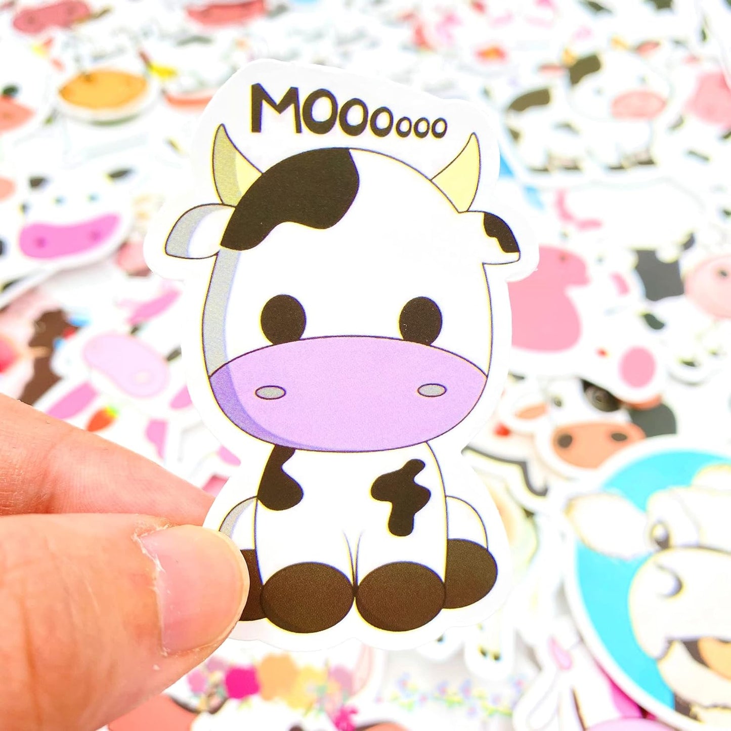 Aowplc 50 Pcs Cow Stickers Pack, Vinyl Waterproof Cute Cartoon Animal Sticker for Kids