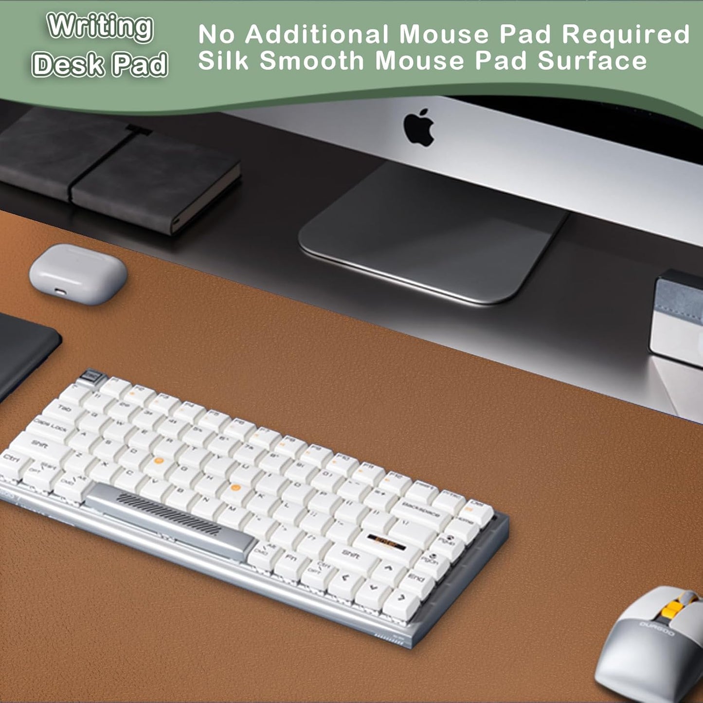 Boutilon Leather Desk Pad Protector,Non-Slip Mouse Pad,Laptop Desk Pad,Office Mouse Mat,Waterproof Leather Desk Blotter,Desk Writing Pad for Office and Home (XXXL-Brown,47"x 24")