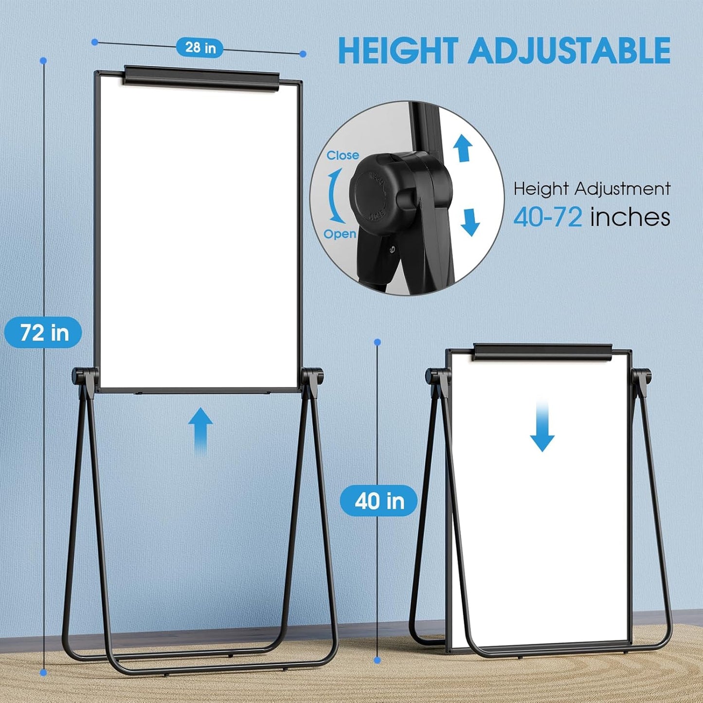 MaxGear Large White Board Easel Stand, 40" x 28" Double Sided Dry Erase Board with Stand, Height Adjustable and 360 Degree Rotation Classroom Easel for School, Home & Office Flip Chart Stand