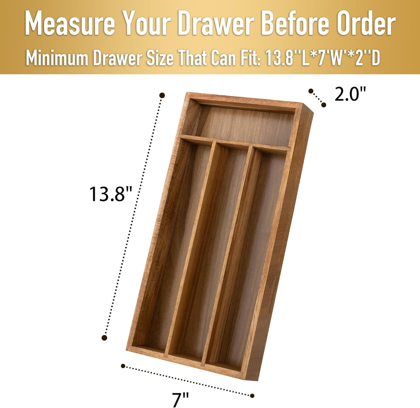 Acacia 4 Slot Silverware Drawer Organizer - Cutlery Holder with Flatware Tray