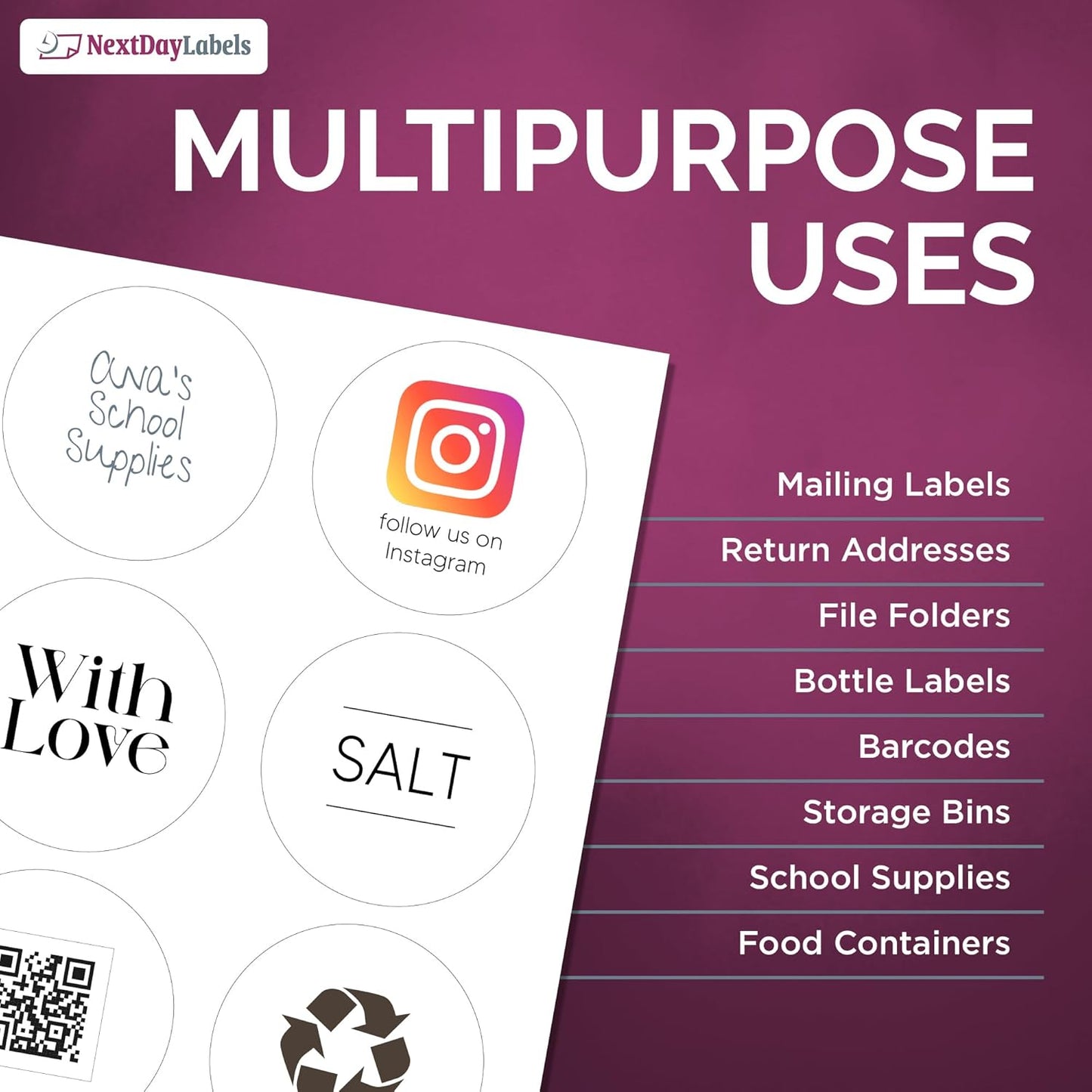 NextDayLabels 3.33 Inch Round Matte White Labels - Laser/Inkjet Printer Compatible (600 Labels)