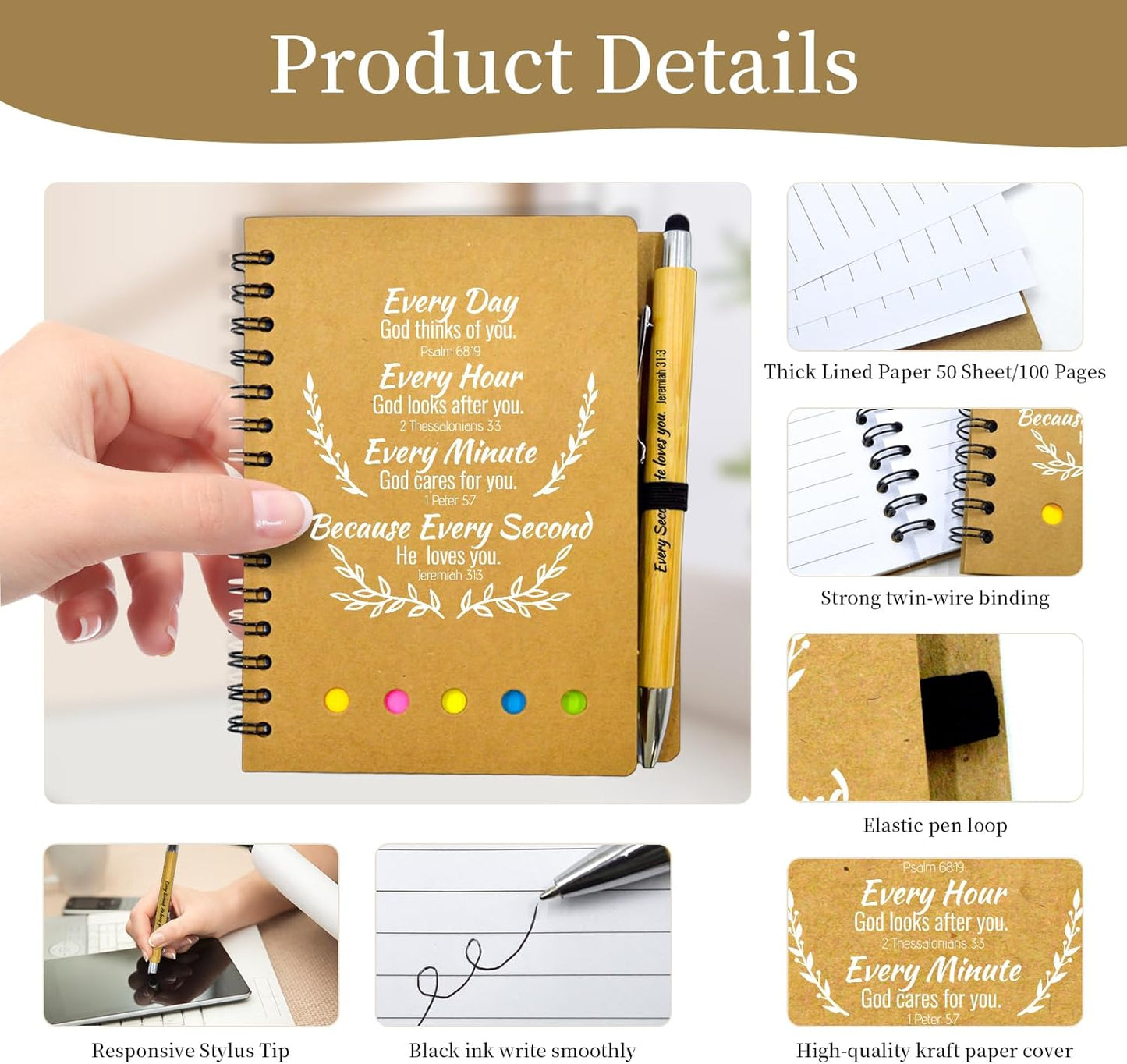 400 Pcs Bulk Fathers Day Christian Gifts Prayer Journal for Woman - 200 Set Religious Notepad with Christian Pen - Bible Notebook - Church Gifts for Inspirational, Bible Study, Devotions ( Brown )