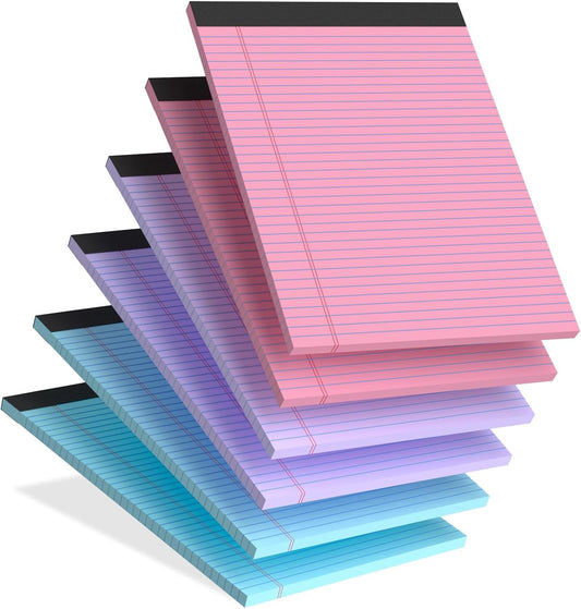 Legal Pads 8.5 x 11, 6 Pack Note Pads 8.5x11, Colored Legal Pads 8.5 x 11 College Ruled, 30 Sheets Per Writing Pads, Perforated Lined Paper Pads with Sturdy Backing, Notepads for School, Office, Home