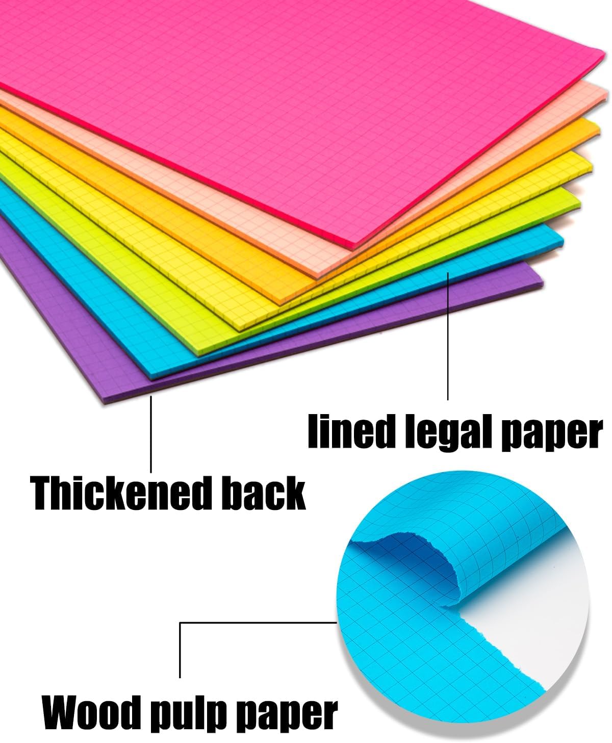 Colored Graph Paper Pad 8.5 x 11 Inches 7 Pack,30 Sheets Grid Notebook 4x4 Graph Ruled 7 Colors High Brightness Neon Pads Easy Tears Off 75 GSM/19 LB Paper for School,College,Office,Business