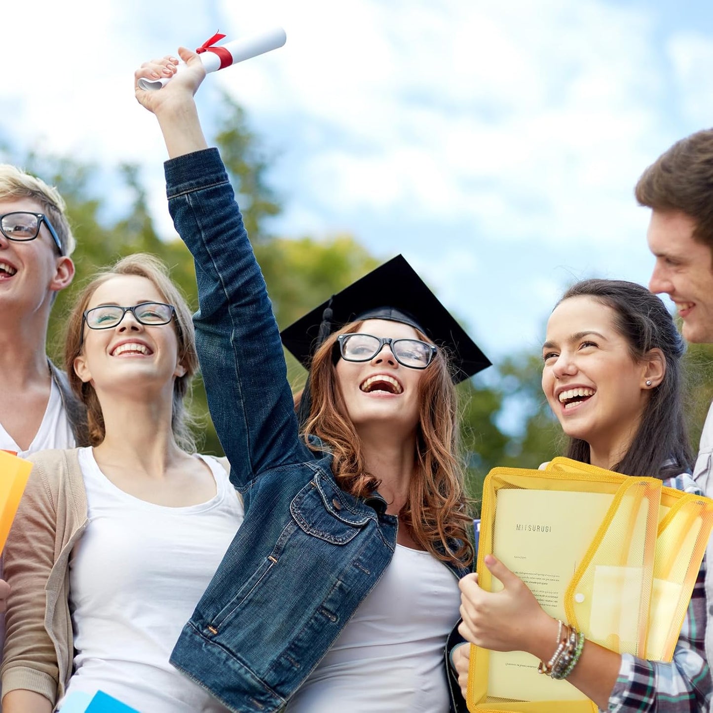 4 Pack A4 Expanding Plastic File Folders Waterproof Document Organizer with Snap Button Multiple Pockets, Office Home Office Storage (Yellow)