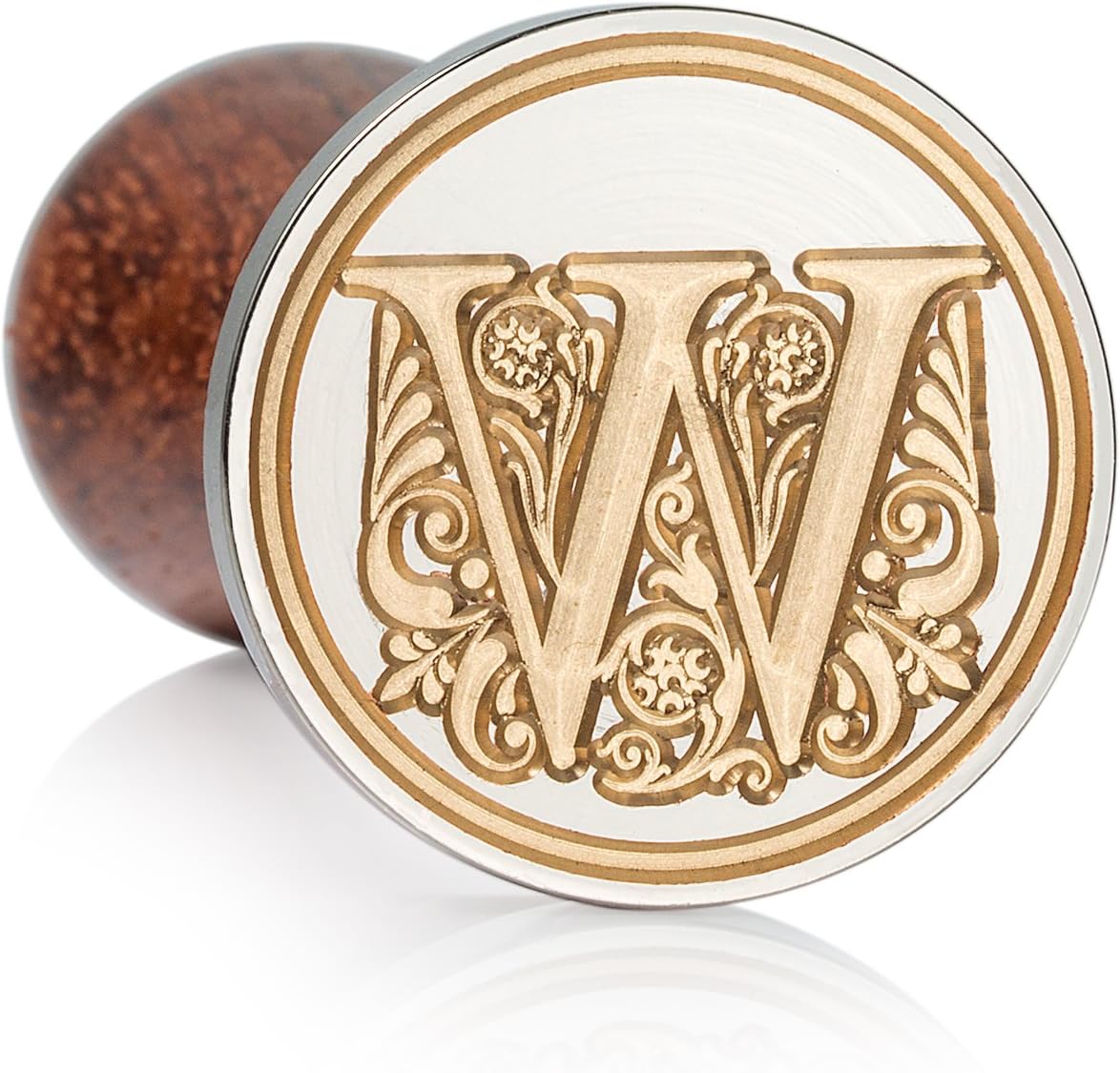 Mceal Wax Seal Stamp, Large Seal 1 1/5"(30mm) Dia, Silver Brass Head with Wooden Handle, Regal Letter A to Z Series (Letter W)
