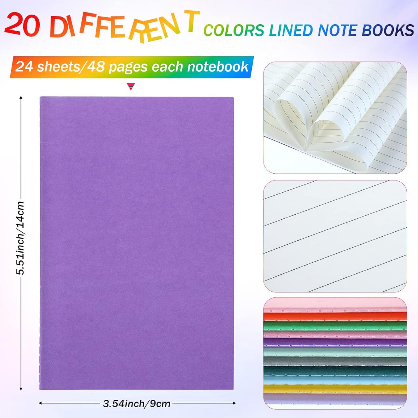 100 Pack Mini Notebooks Colorful Journals Notebooks Small Pocket Notebook Set Mini Journal Memo Notepads Lined Notebook for Kids Office Supplies School Supplies, 3.5 x 5.5 Inch, 24 Sheets/ 48 Pages