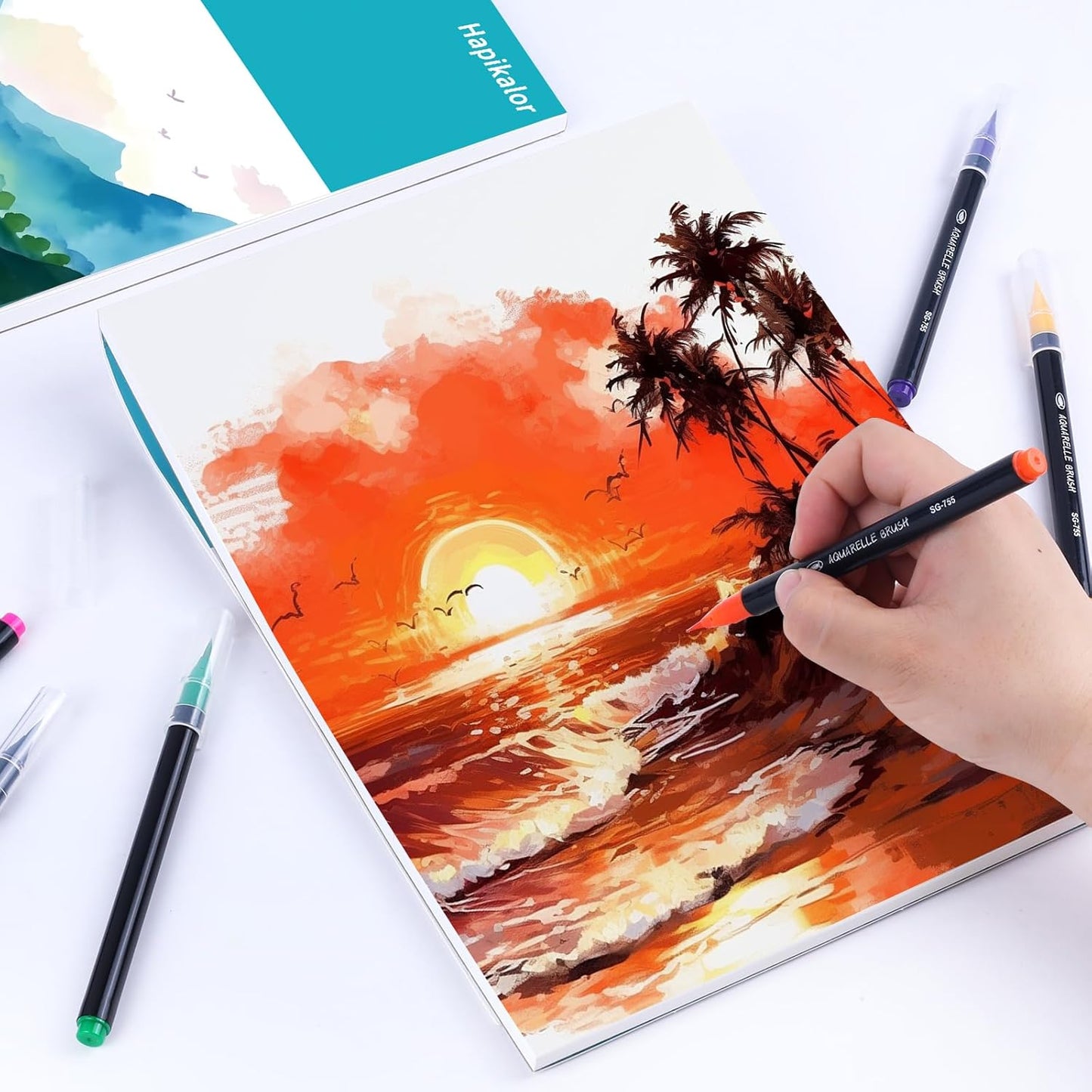 Hapikalor 5.5"x8.5"Watercolor Small Sketchbook for Kids, 30 Sheets (60 Pages) Spiral Bound, Water Color Paper, 140lb/300gsm Watercolor Paper, Watercolor Notebook, Watercolor Journal, Sketch Pad, Teal