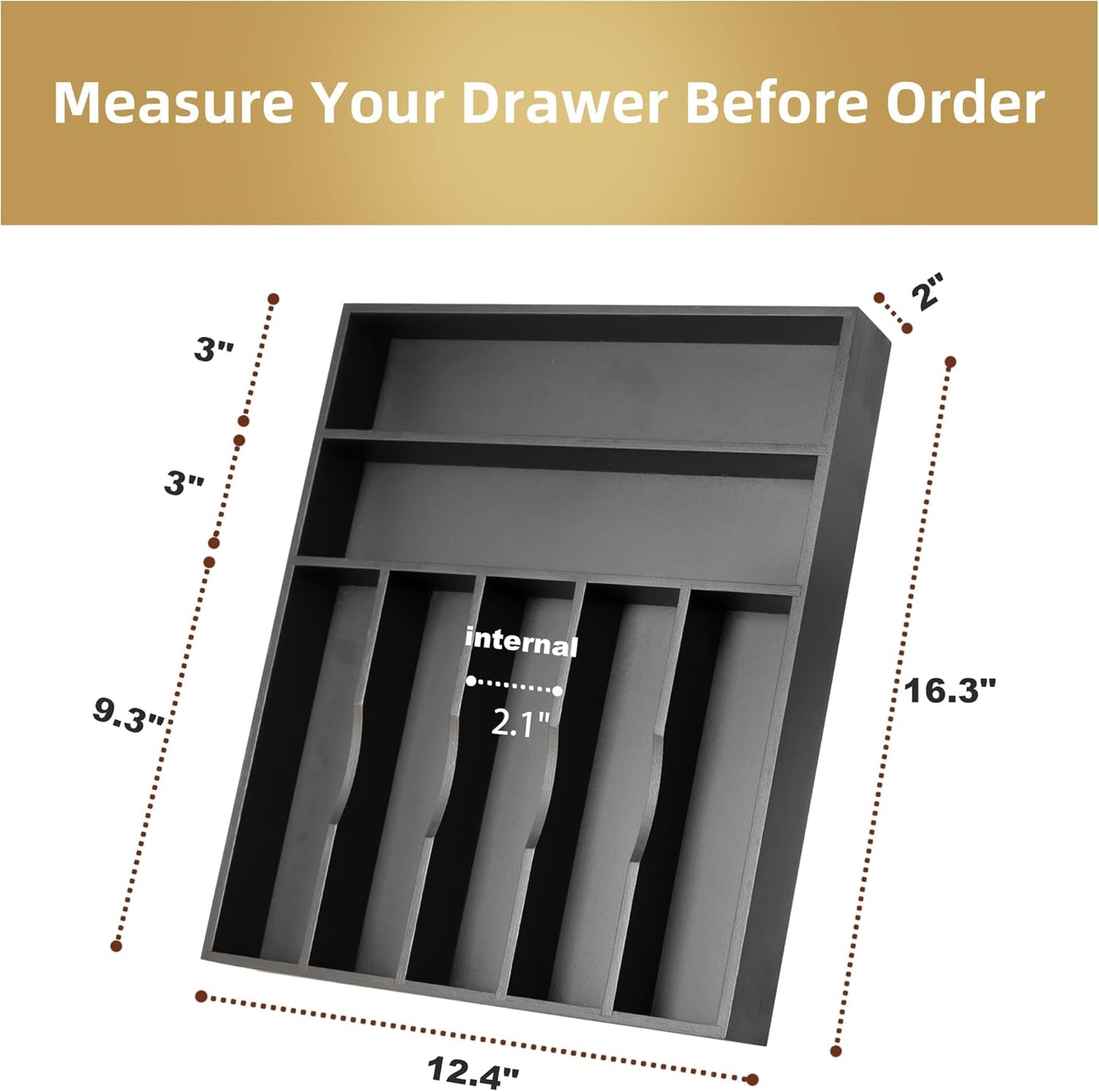 Silverware Organizer Bamboo Kitchen Drawer Organizer Utensil Organizer Silverware Holder Cutlery Organizer in drawer Flatware Organizer Tray (Black 7 Slots)