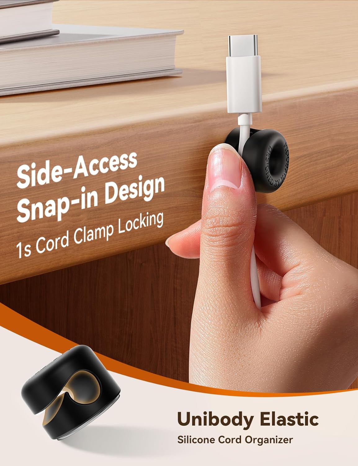 8Pack Cord Organizer JOYROOM Silicone Cable Clips [1s Side-Snap Lock] Desktop Cable Management, Adhesive Phone Charger Wire Keeper for Nightstand Office Workspaces Desk Organization Home Accessories