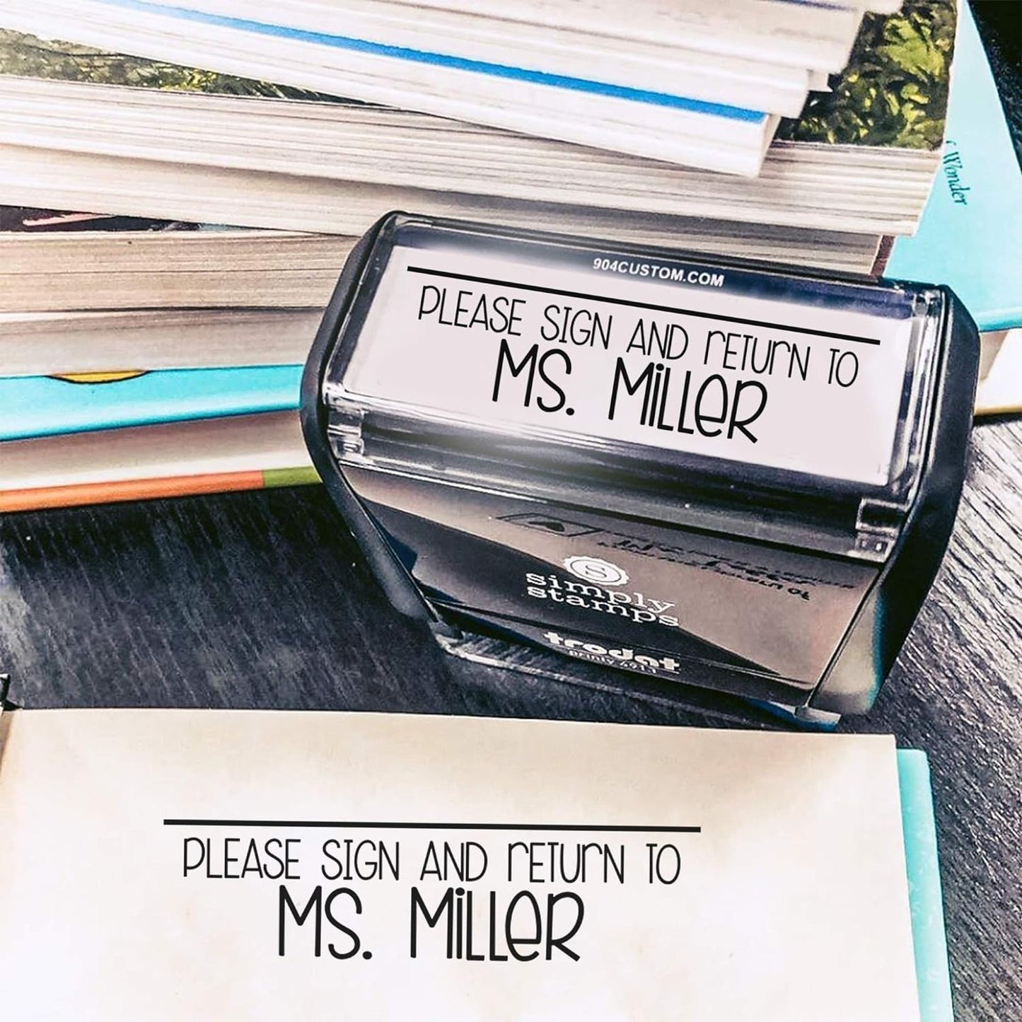 Custom Self-Inking Teacher Stamps | 49 Designs | Fun Phrases | Grading Made Easy | Classroom and Library Book Stamps (Please Sign and Return, Xtra Wide)