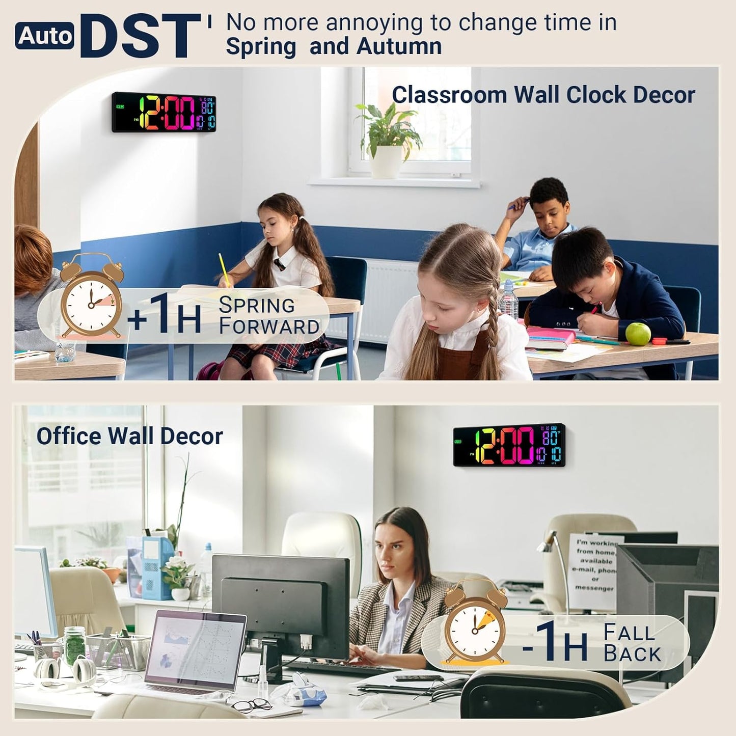 16.5" Large Digital Wall Clock: 11 RGB Colors Wall Mount Decor Clock for Living Room Bedroom Office Classroom, House Warming Gifts New Home Decor, Birthday Gifts for Men Women Black