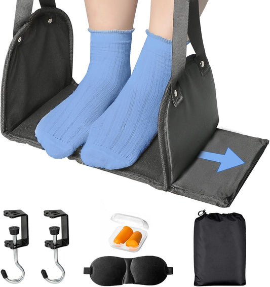 Foot Hammock for Plane Travel, Airplane Foot Rest, Flight Foot Sling with Extended Adjustment Strap, Portable Desk Foot Hammock, Wider Leg Hammock Under Desk - Travel Essentials to Relax Your Feet