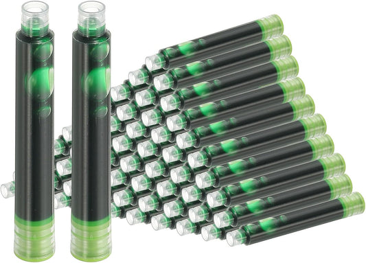 PATIKIL 60Pcs Fountain Pen Ink Cartridges, 3.4mm Bore Diameter Pen Ink Refill Standard International Refill Cartridges for Writing Business, Light Green