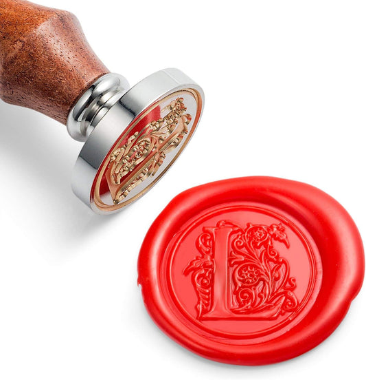 Mceal Wax Seal Stamp, Large Seal 1 1/5"(30mm) Dia, Silver Brass Head with Wooden Handle, Regal Letter A to Z Series (Letter L)