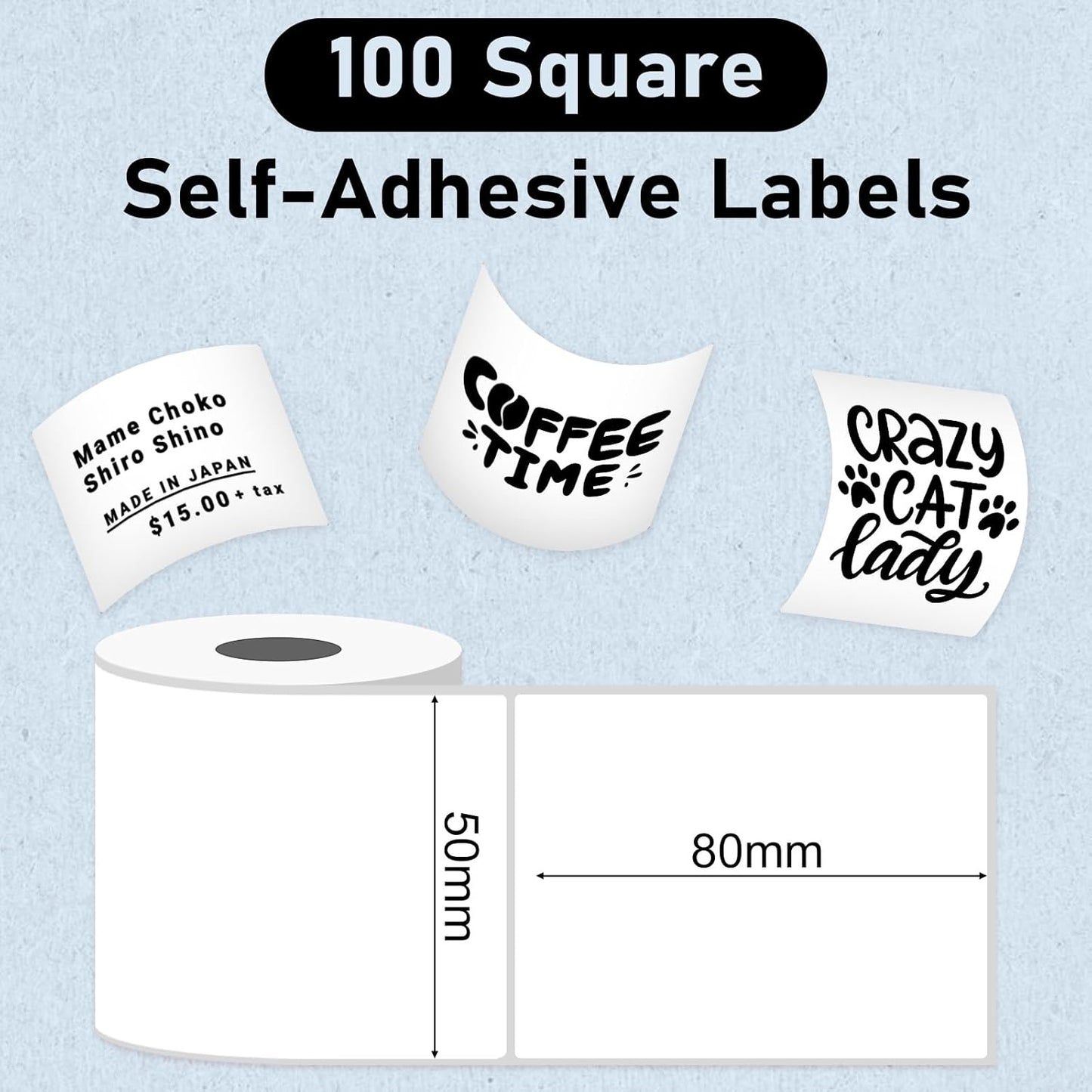 M100 Square Label 1.96'' x 3.14'' (50x80mm), Compatible with Label Maker M110/ M220/ M221/ M120/ M250/M260, White, 100 Labels/Roll, Multi-Purpose Adhesive Thermal Labels, Black on White