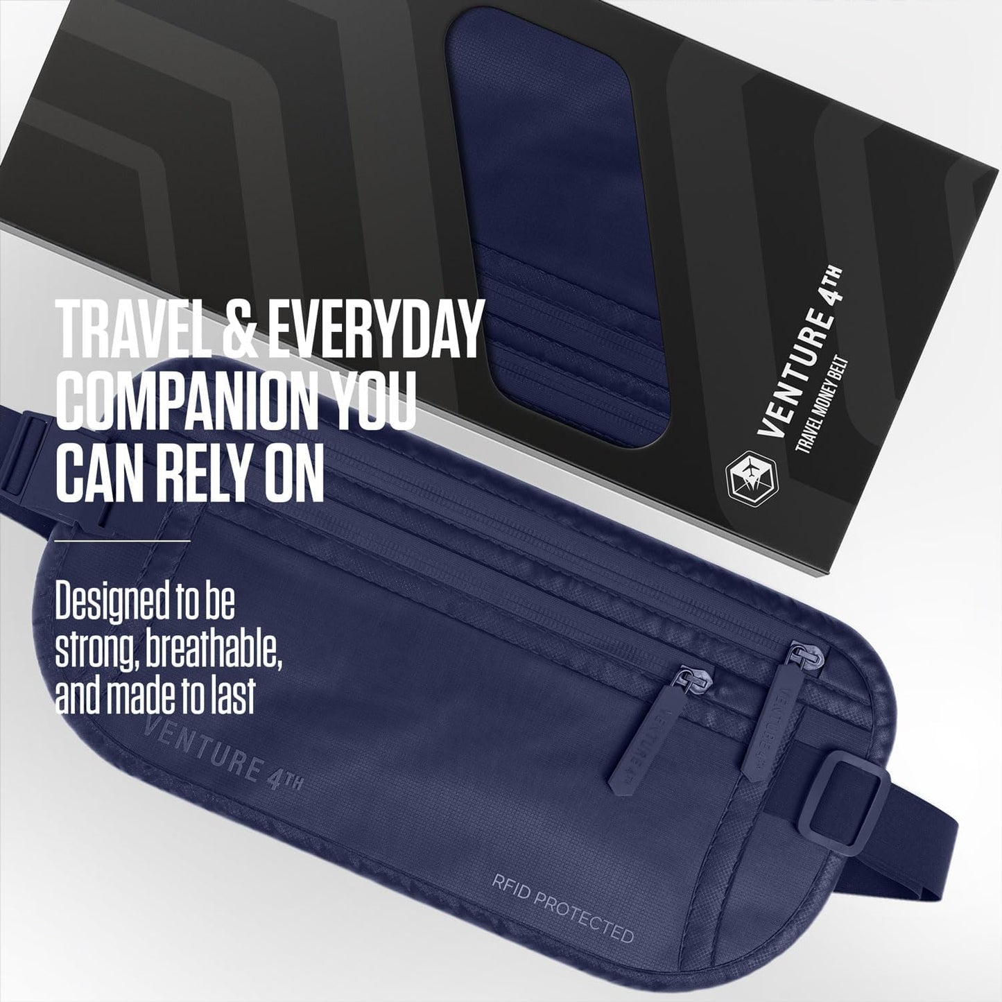 Travel Money Belt, RFID Blocking for Men & Women - Ideal for Keeping Your Cash, Credit Card, Passport, Phone Safe When Traveling (Sleek Navy Blue)