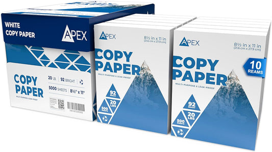 Copy Paper, Printer Paper, 20lb Multipurpose, Printer Paper 8.5 x 11 White, 92 Bright, White Paper, Office Supplies, 500 Sheets Per Ream (10 Reams Case 5000 Sheets)