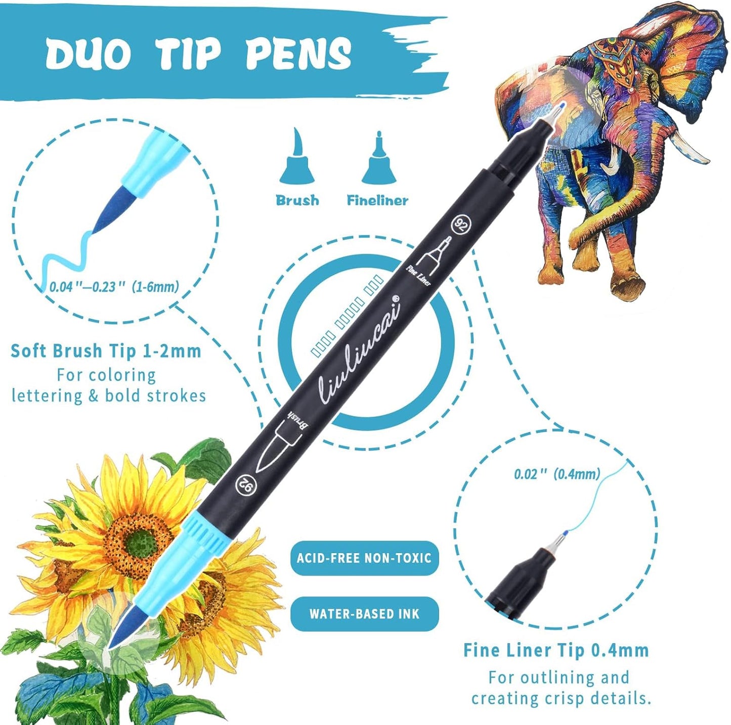 Duo Tip Brush Coloring Pens,156 Colors Art Markers Set,Fine & Brush Tip Pen For Kids Adults Coloring Book Bullet Journals Planner Writing Drawing Note Taking